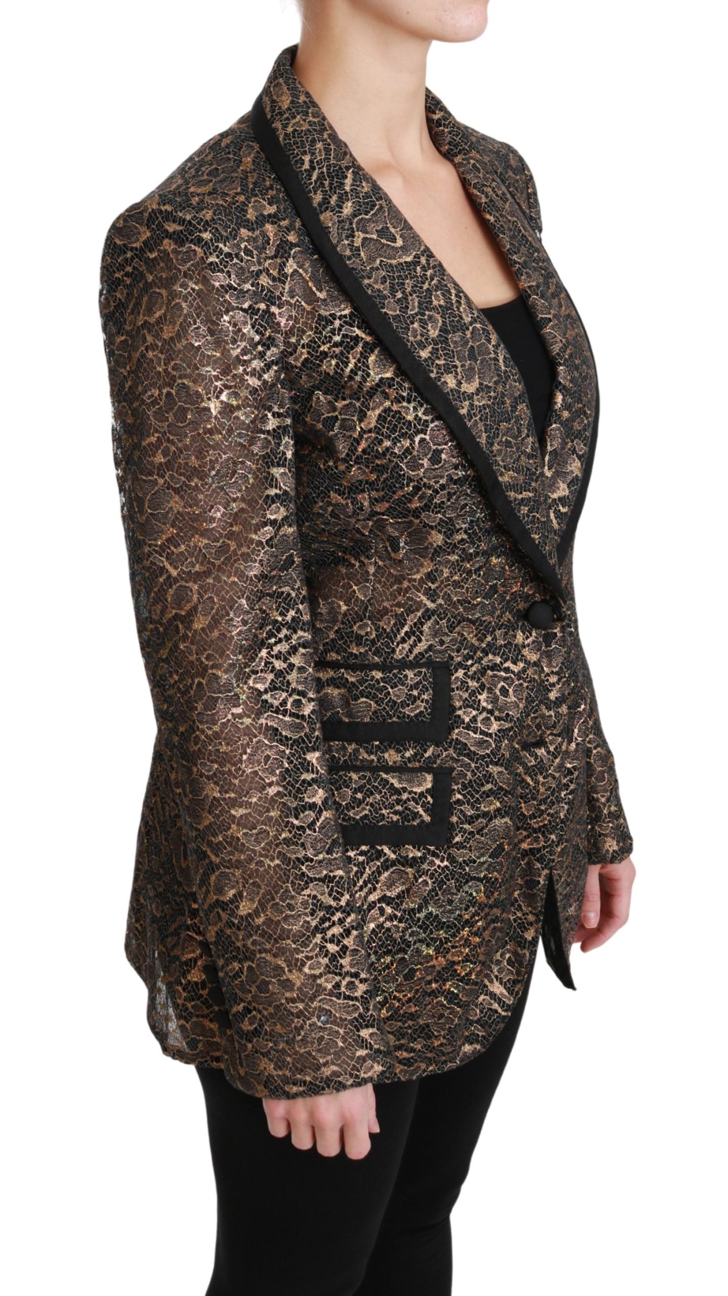 Dolce & Gabbana Gold Schwarz Spitze Blazermantel Floral Jacke
