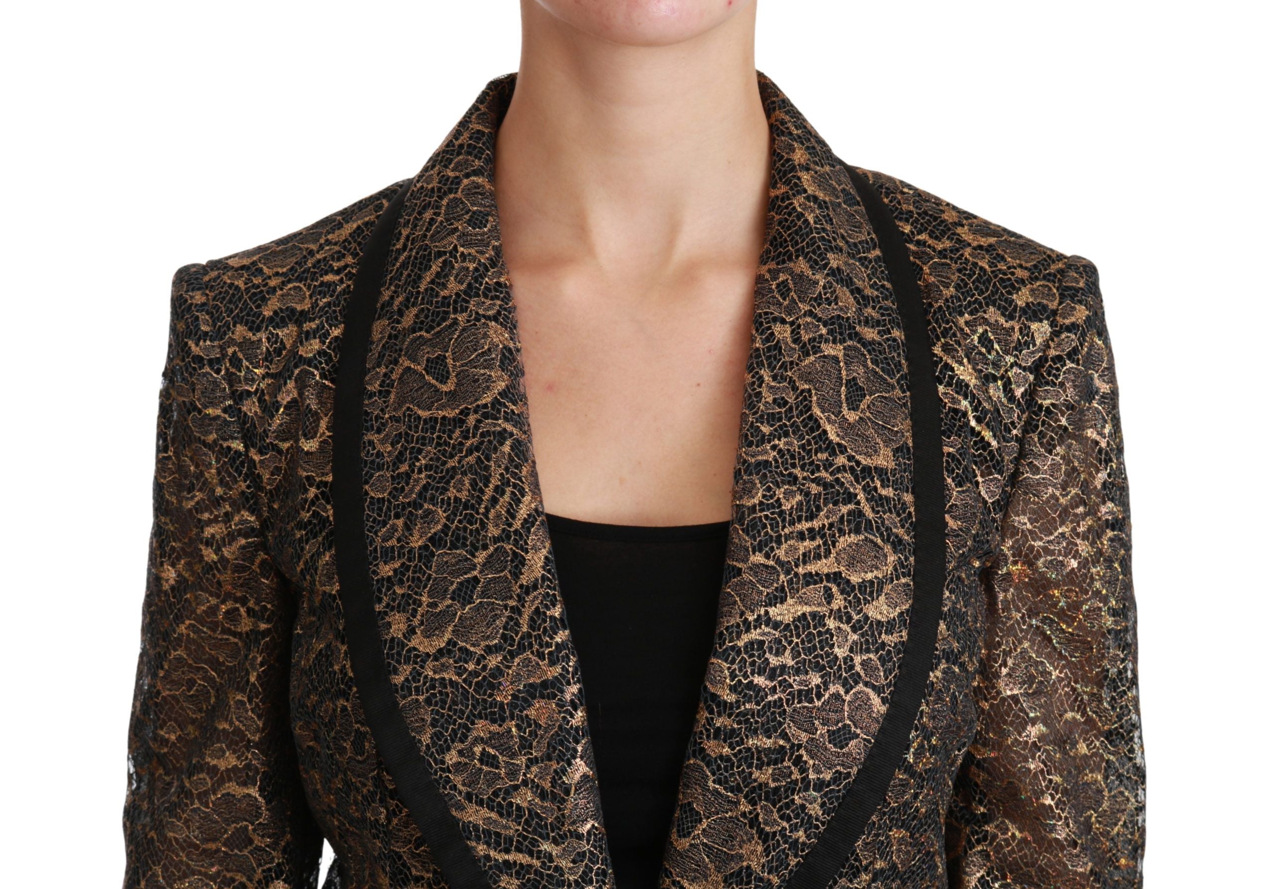 Dolce & Gabbana Gold Schwarz Spitze Blazermantel Floral Jacke
