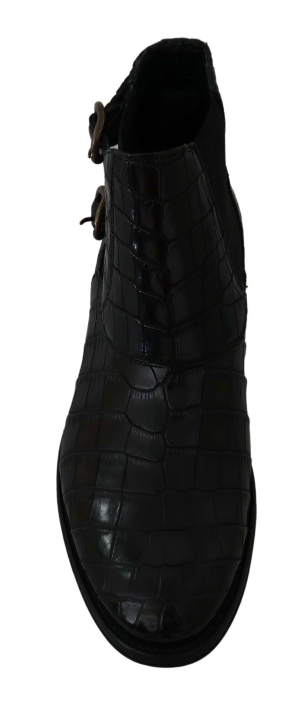 Dolce & Gabbana Schwarzes Krokodilleder Derby Stiefel Schuhe