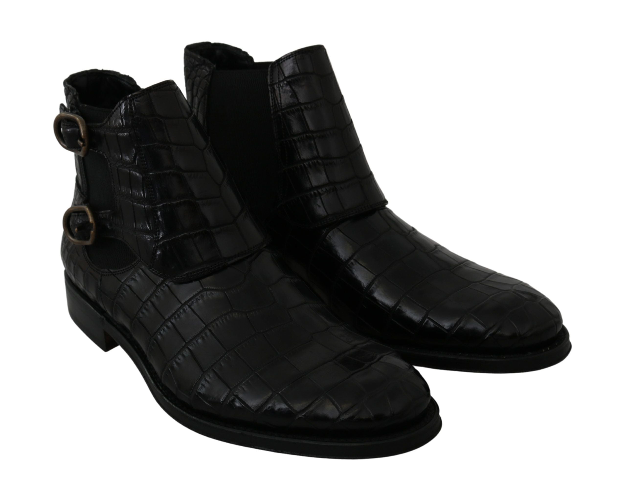 Dolce & Gabbana Schwarzes Krokodilleder Derby Stiefel Schuhe