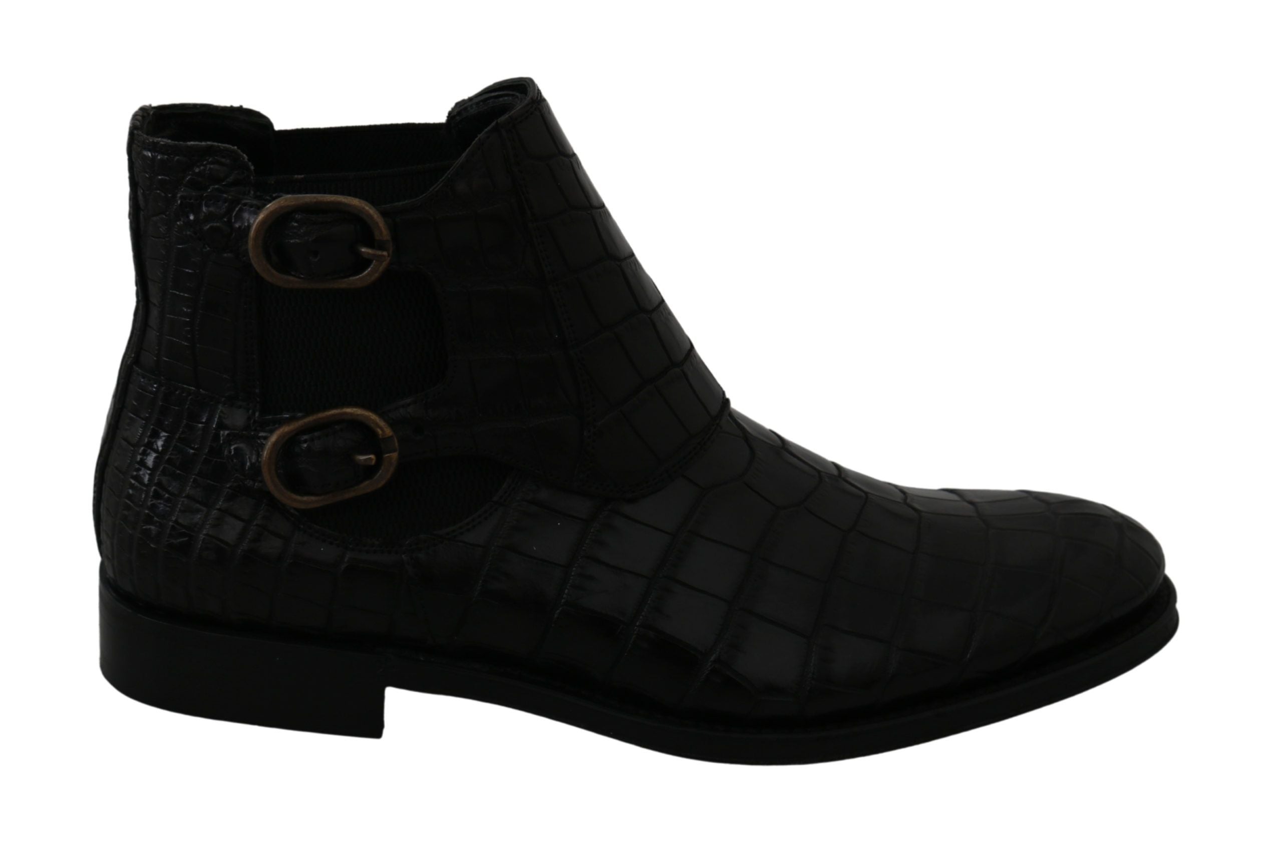 Dolce & Gabbana Schwarzes Krokodilleder Derby Stiefel Schuhe