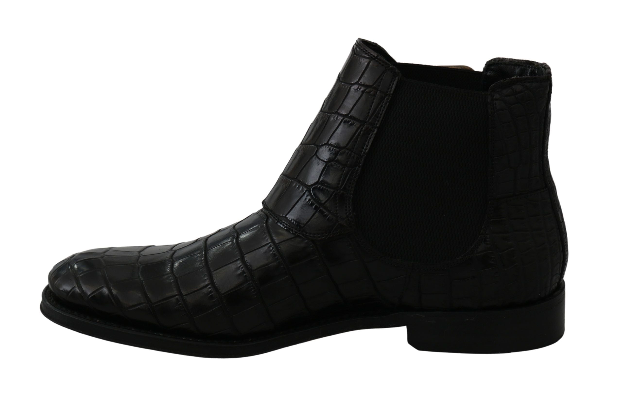 Dolce & Gabbana Schwarzes Krokodilleder Derby Stiefel Schuhe