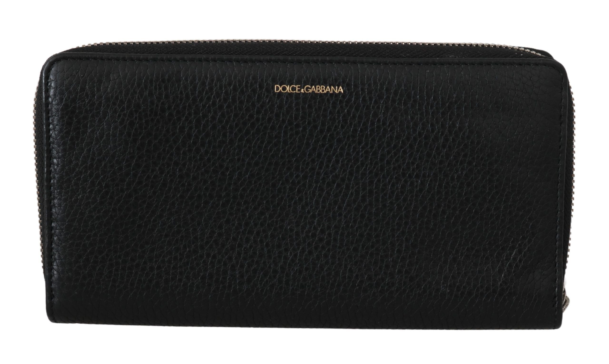 Dolce & Gabbana Schwarzer Herren-Reißverschluss Continental Geldbörse 100% Leder Brieftasche