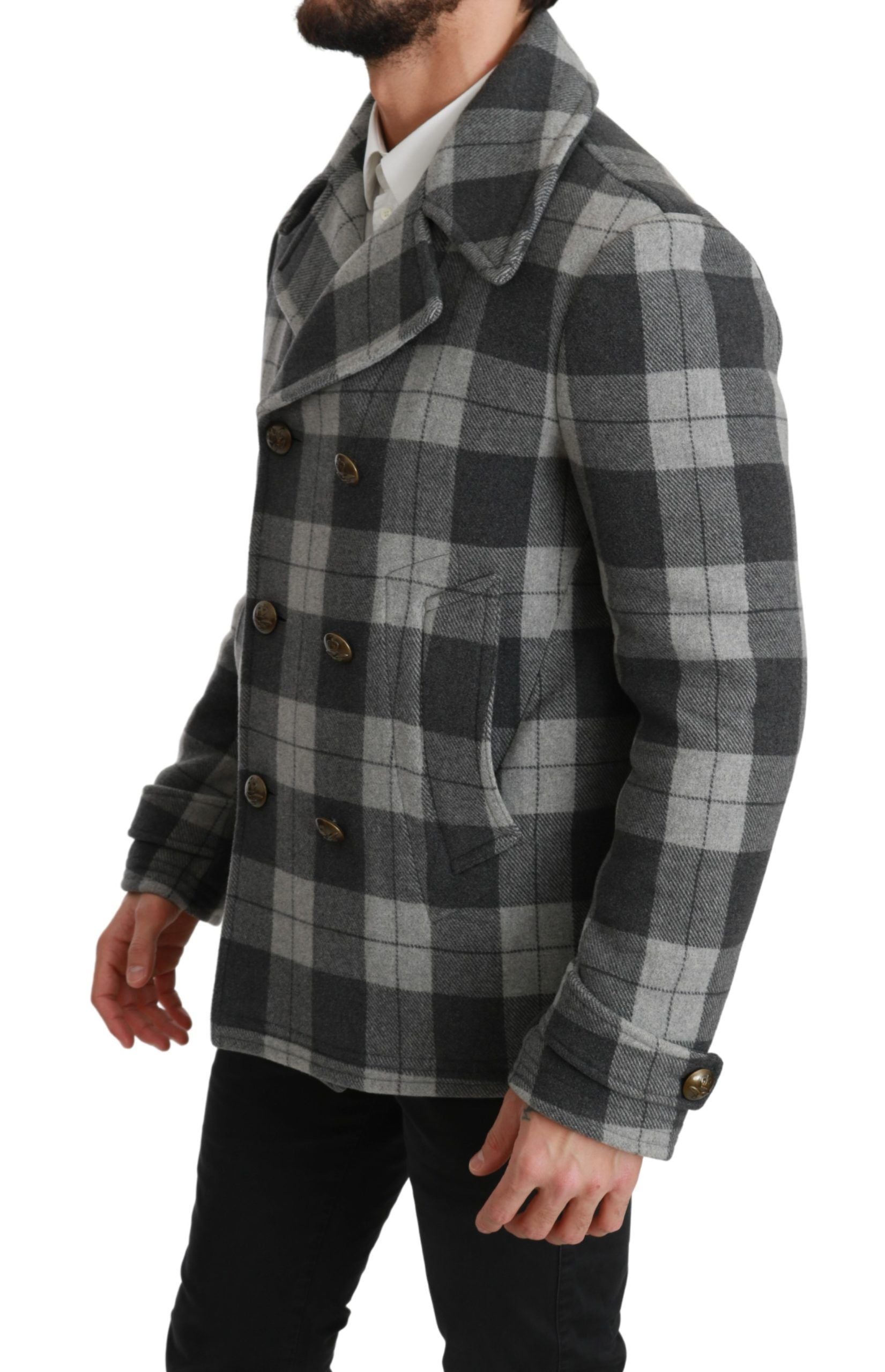 Dolce &amp; Gabbana Elegant gray checked double-breasted coat