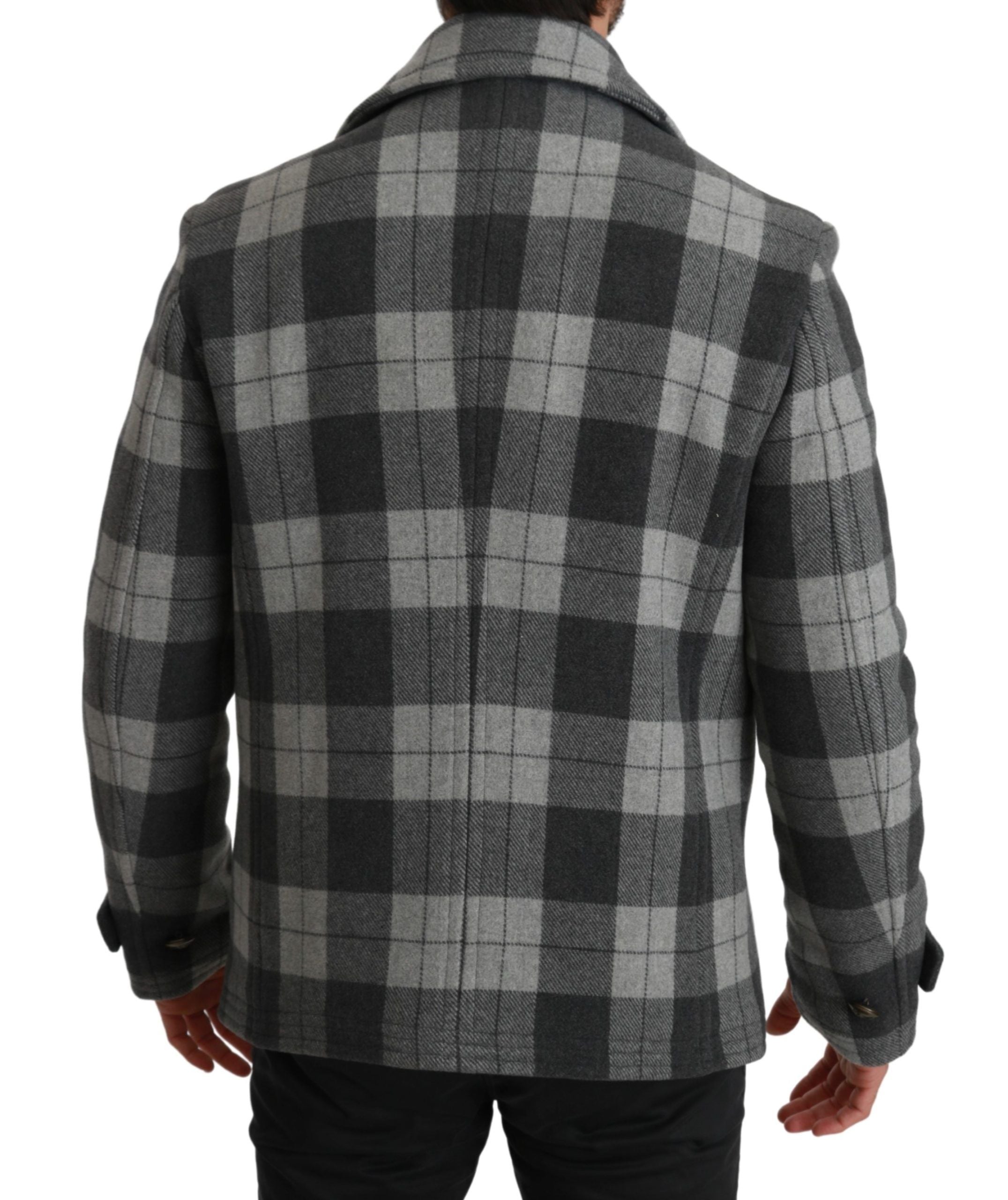 Dolce &amp; Gabbana Elegant gray checked double-breasted coat
