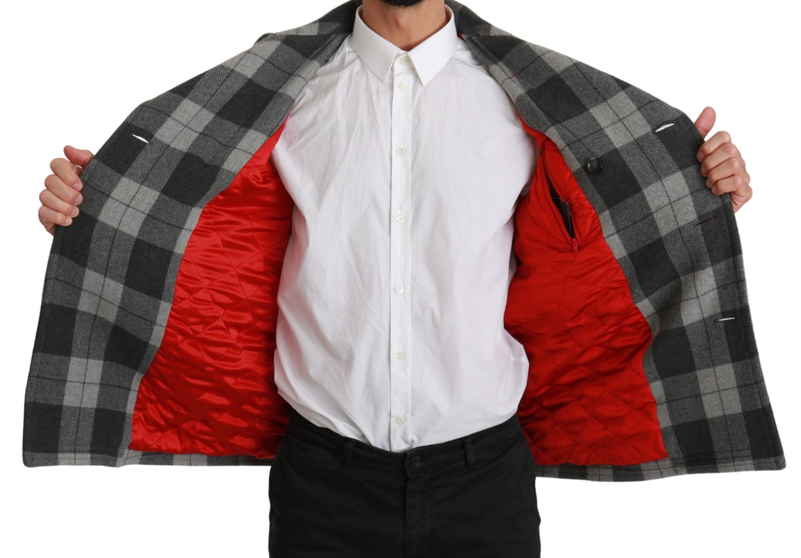 Dolce &amp; Gabbana Elegant gray checked double-breasted coat