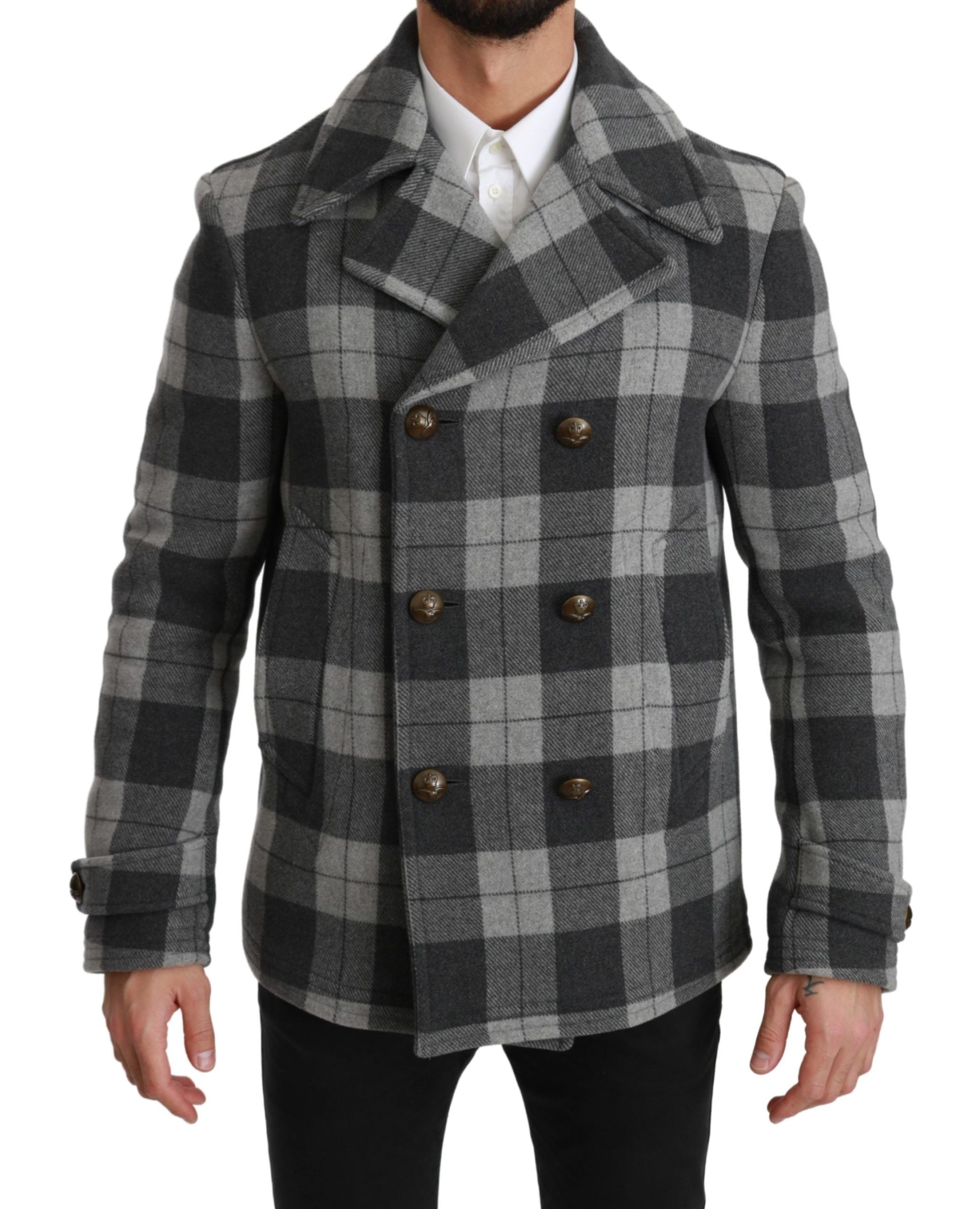 Dolce &amp; Gabbana Elegant gray checked double-breasted coat