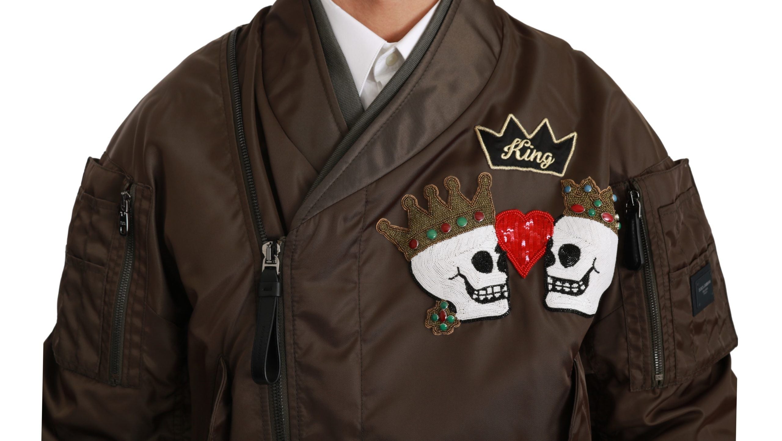 Dolce &amp; Gabbana Brown Pearl Crown Skull Logo Jacket