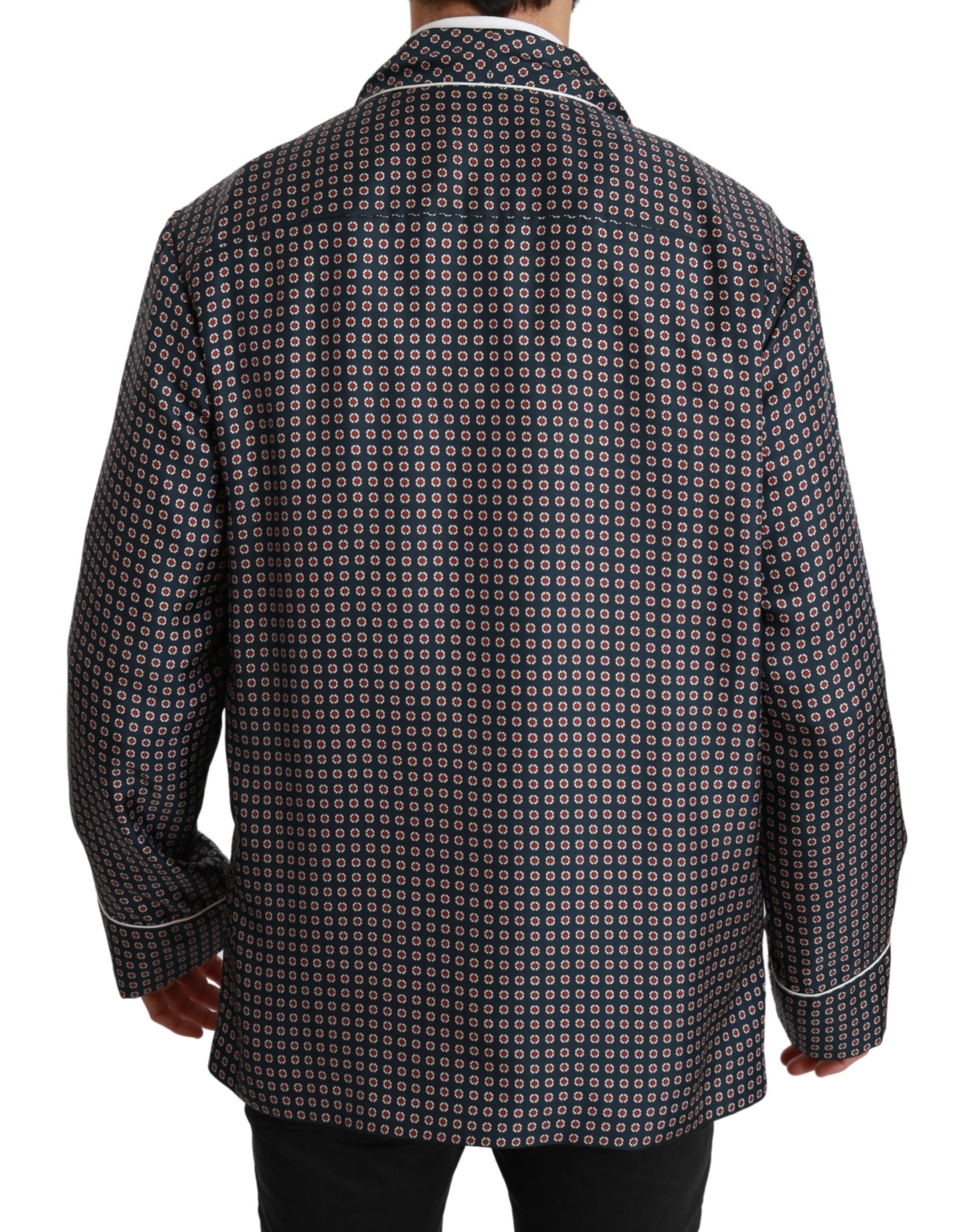 Dolce &amp; Gabbana navy blue patterned double-breasted coat jacket 