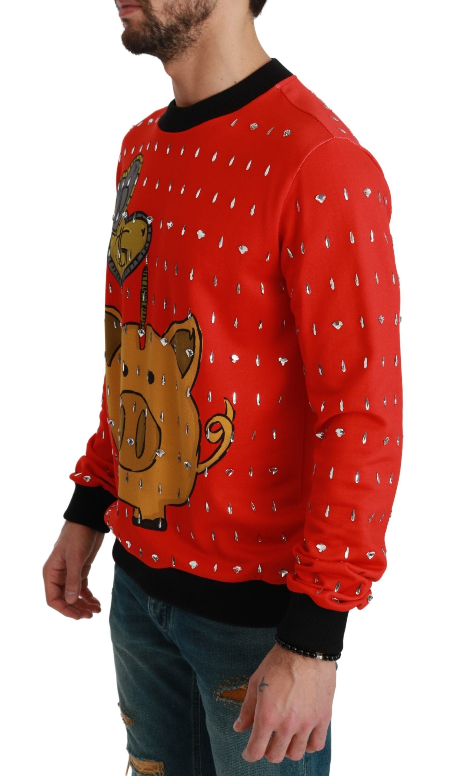 Dolce &amp; Gabbana Red Crystal Pig of the Year Sweater 