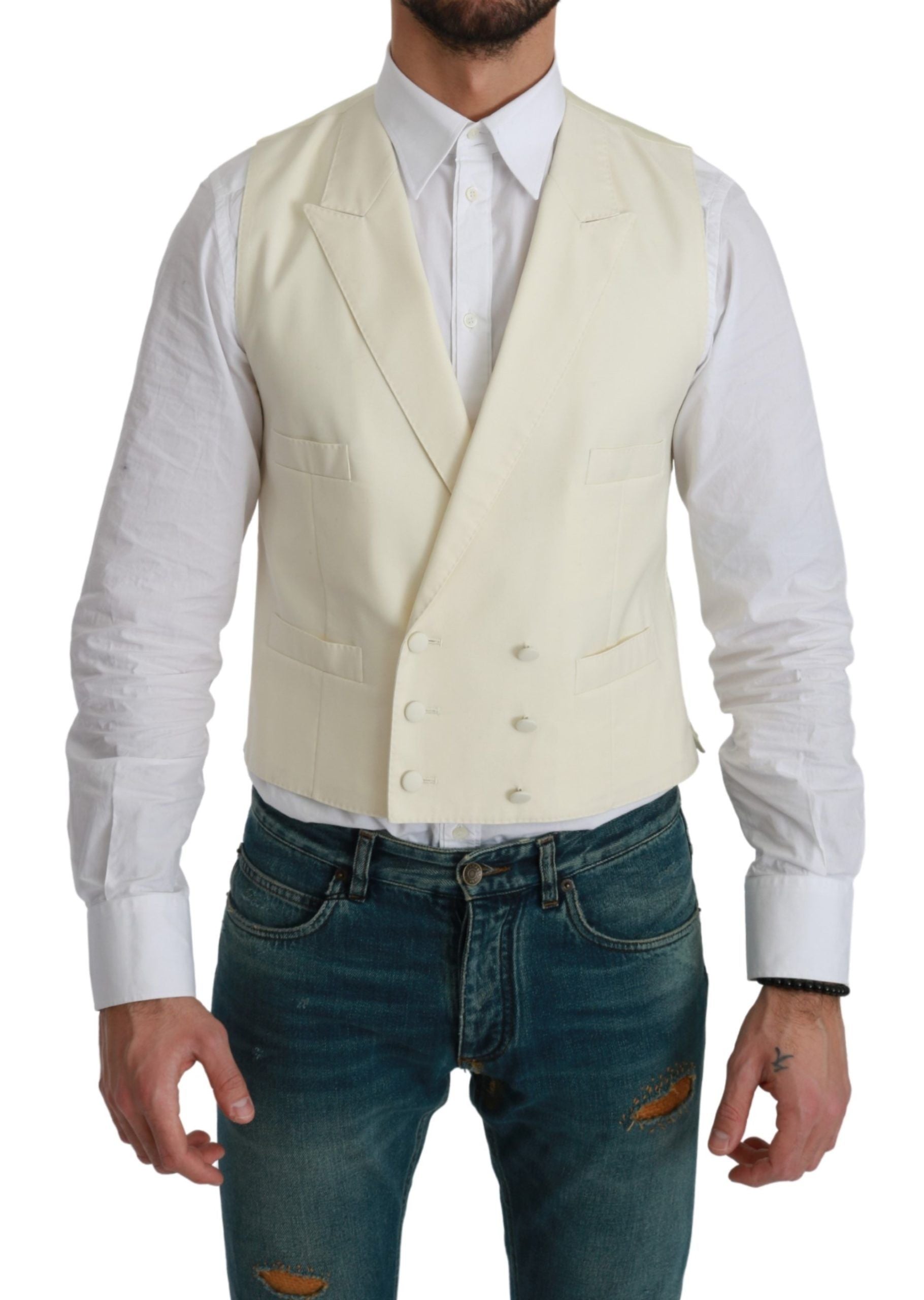 Dolce &amp; Gabbana White Vest Formal Wool Waistcoat