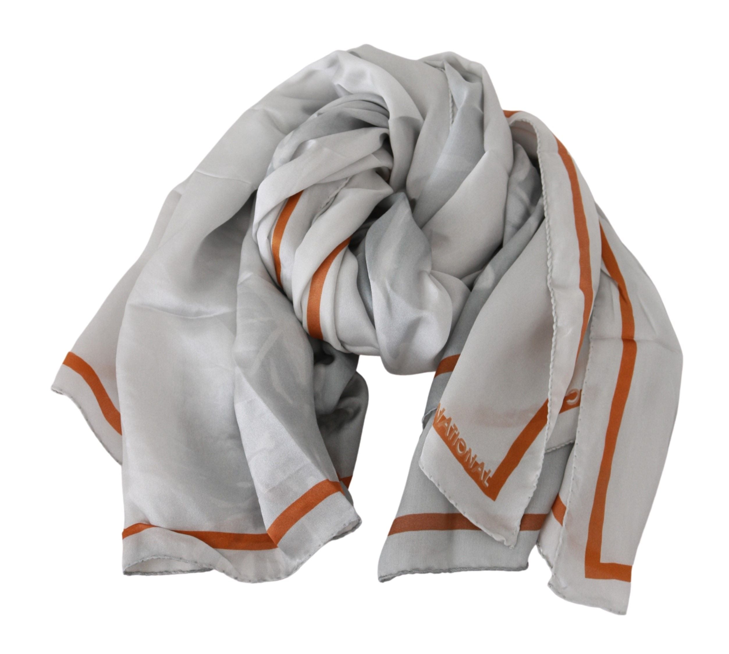 Costume National Grauer orangefarbener Seiden-Foulard-Wickeltuch
