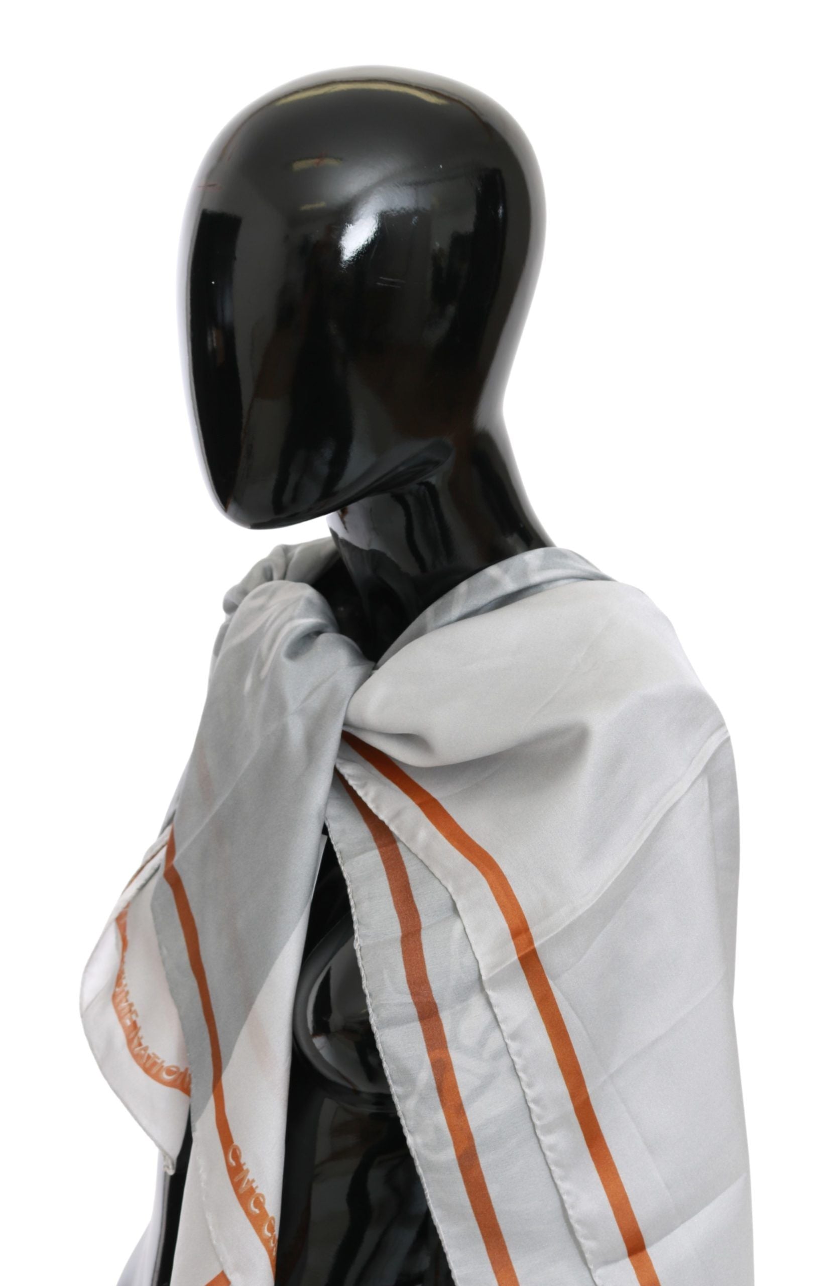 Costume National Grauer Roter Seidenschal Foulard Wickelschal