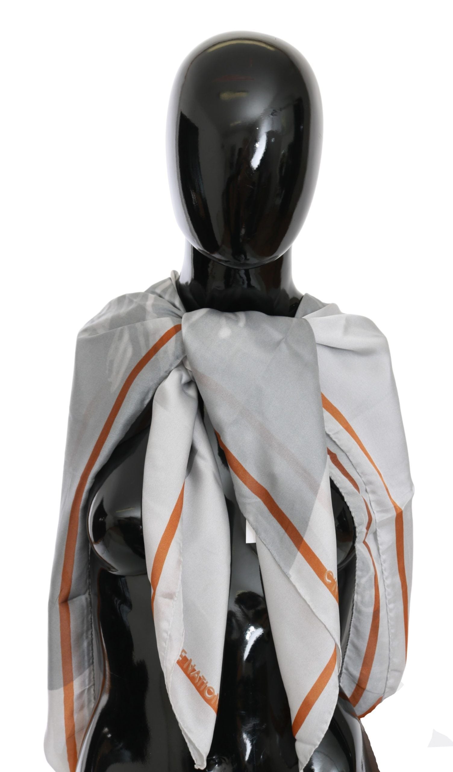 Costume National Grauer Roter Seidenschal Foulard Wickelschal