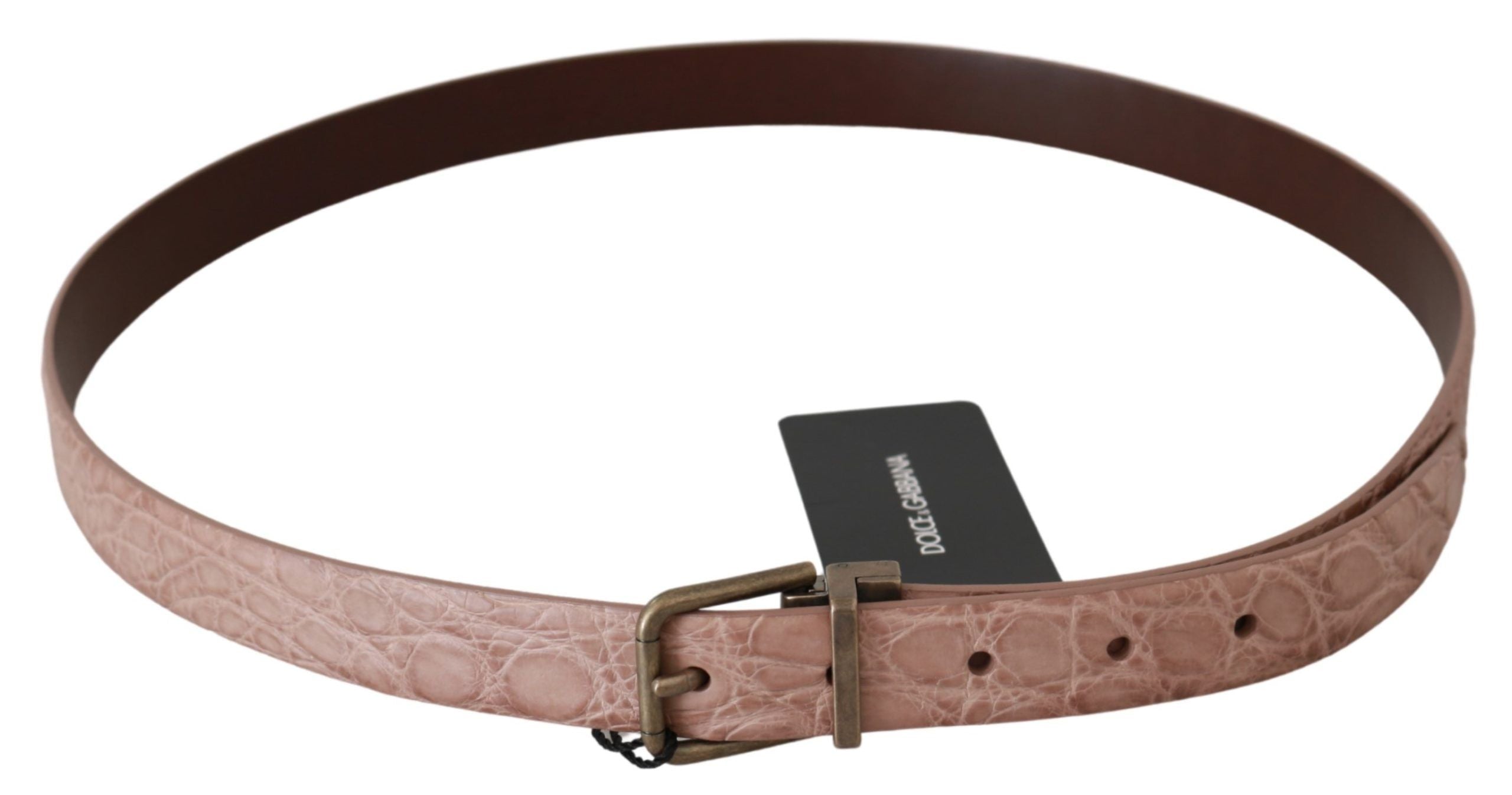Dolce &amp; Gabbana Beige Exotic Skin Gold Buckle Leather Belt