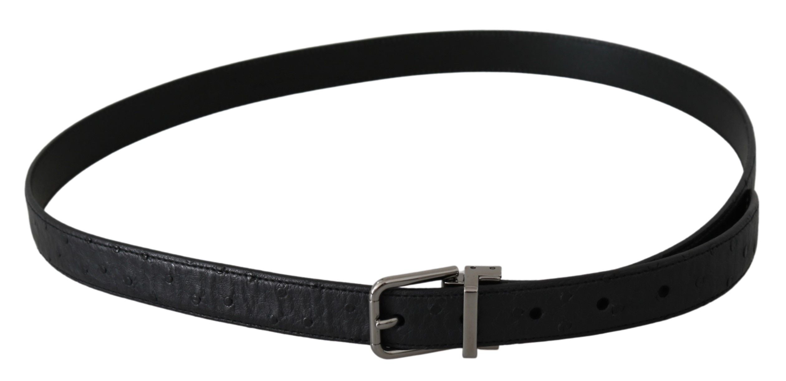Dolce &amp; Gabbana Black belt with exotic skin pattern and silver buckle