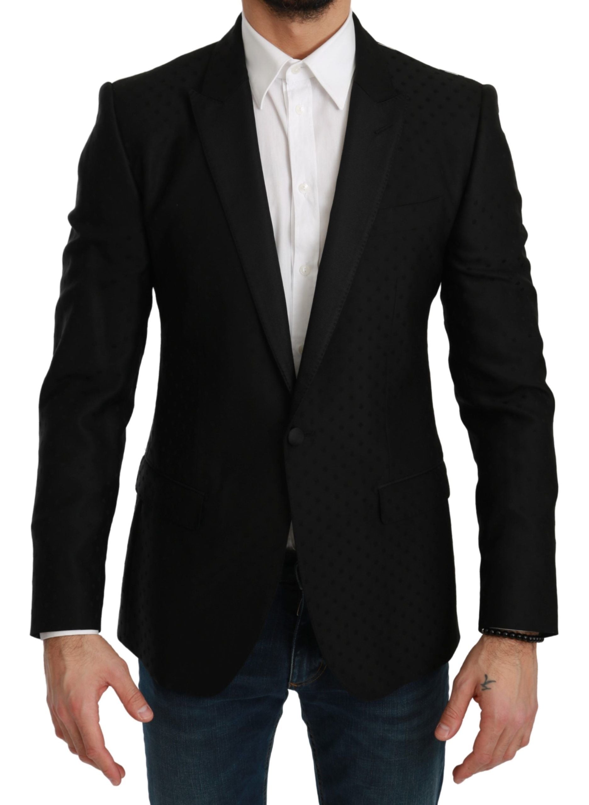 Dolce &amp; Gabbana Black Slim Fit Coat Jacket MARTINI Blazer 