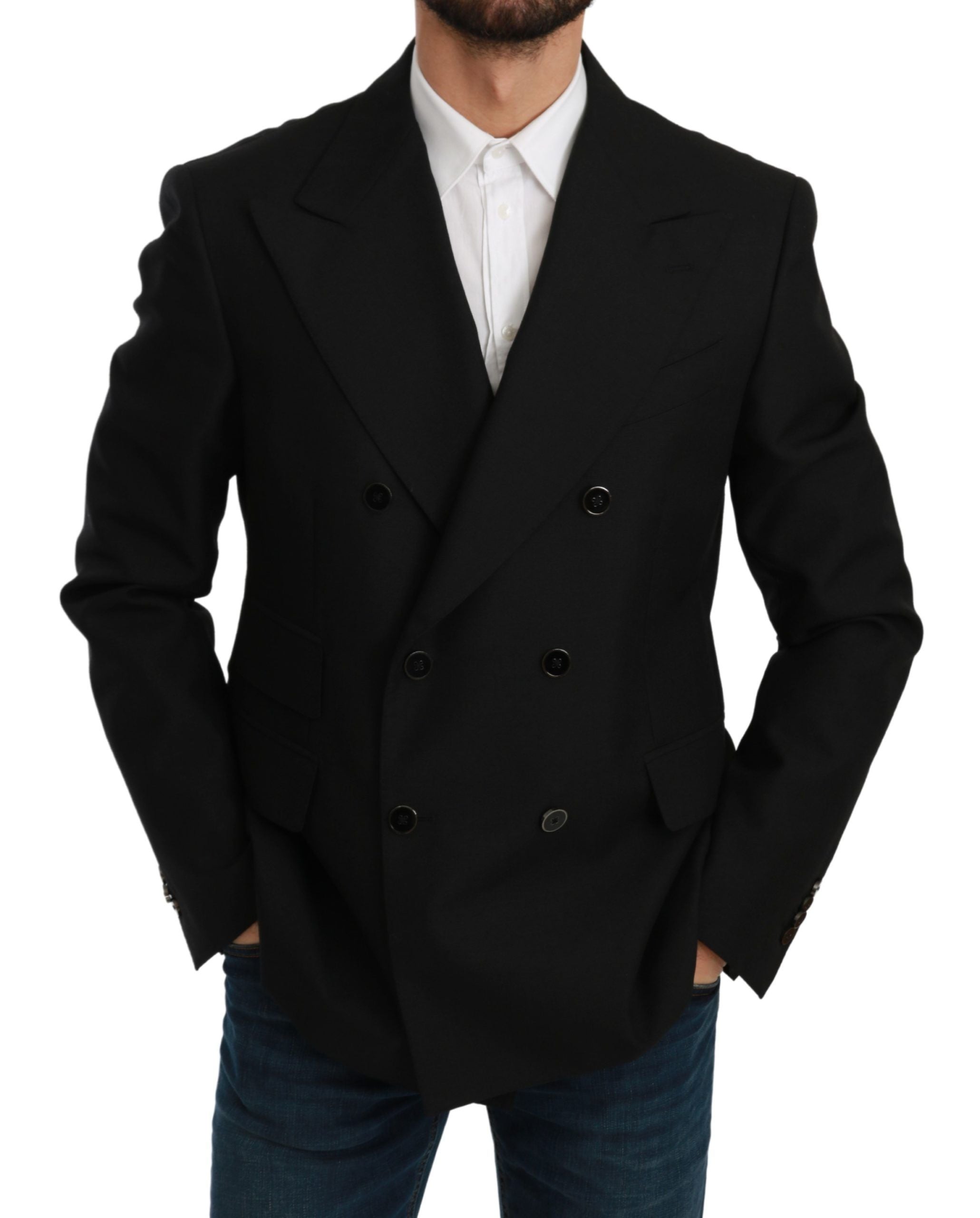 Dolce &amp; Gabbana Black Slim Fit Coat Wool Blazer 