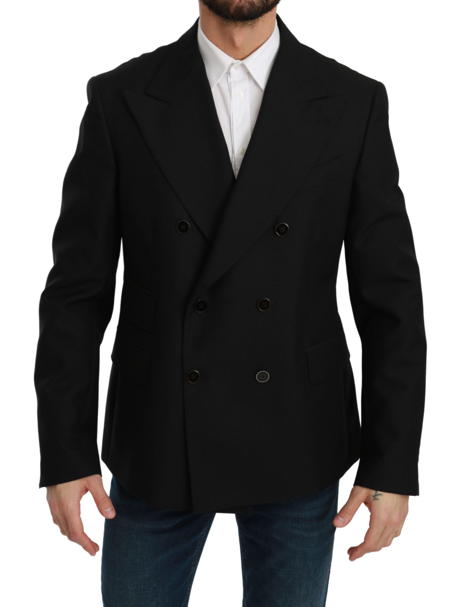 Dolce &amp; Gabbana Black Slim Fit Coat Wool Blazer 