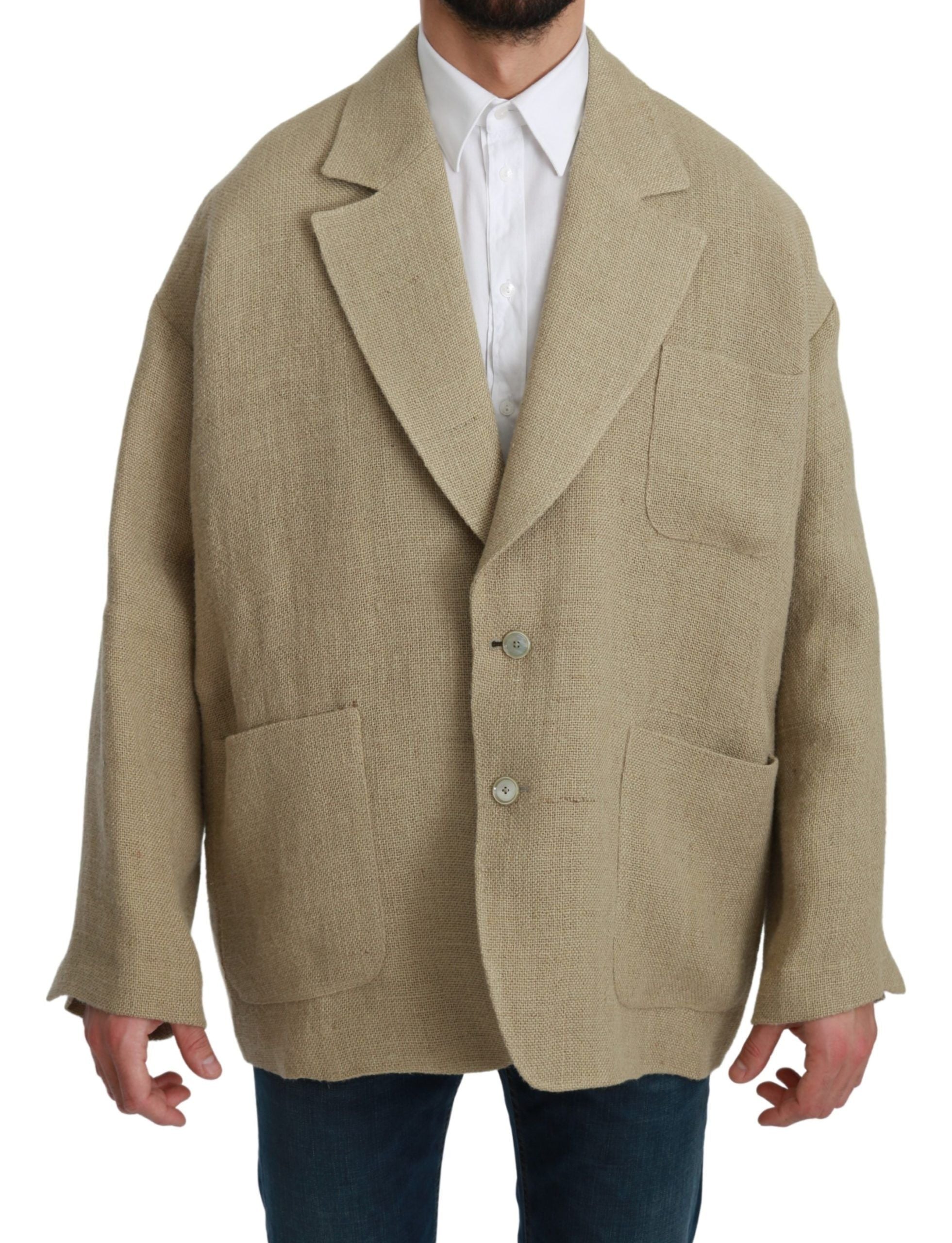Dolce & Gabbana Beige Jacke Mantel 100% Jute Blazermantel