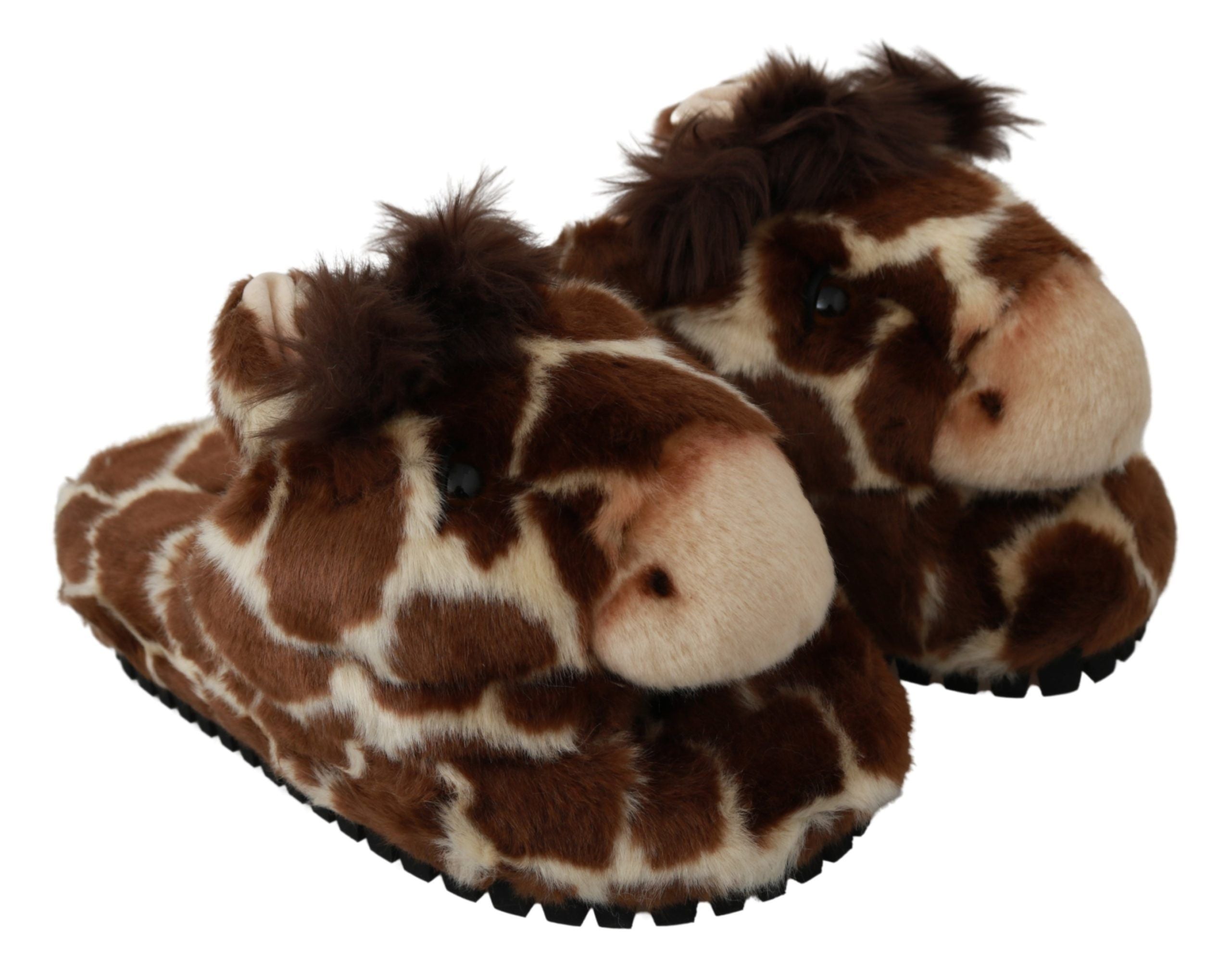 Dolce &amp; Gabbana Brown Giraffe Slippers Flat Sandals Shoes