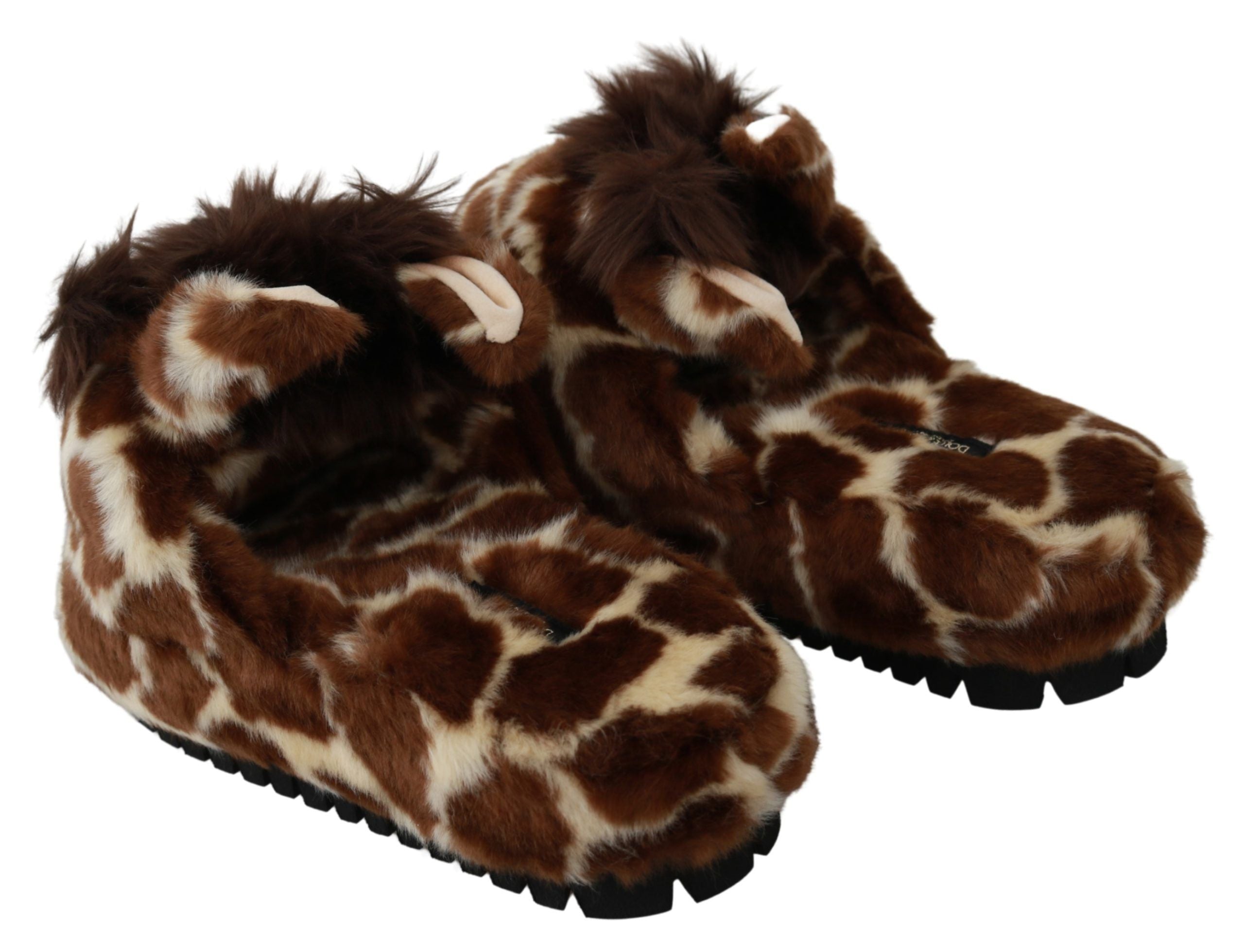 Dolce &amp; Gabbana Brown Giraffe Slippers Flat Sandals Shoes