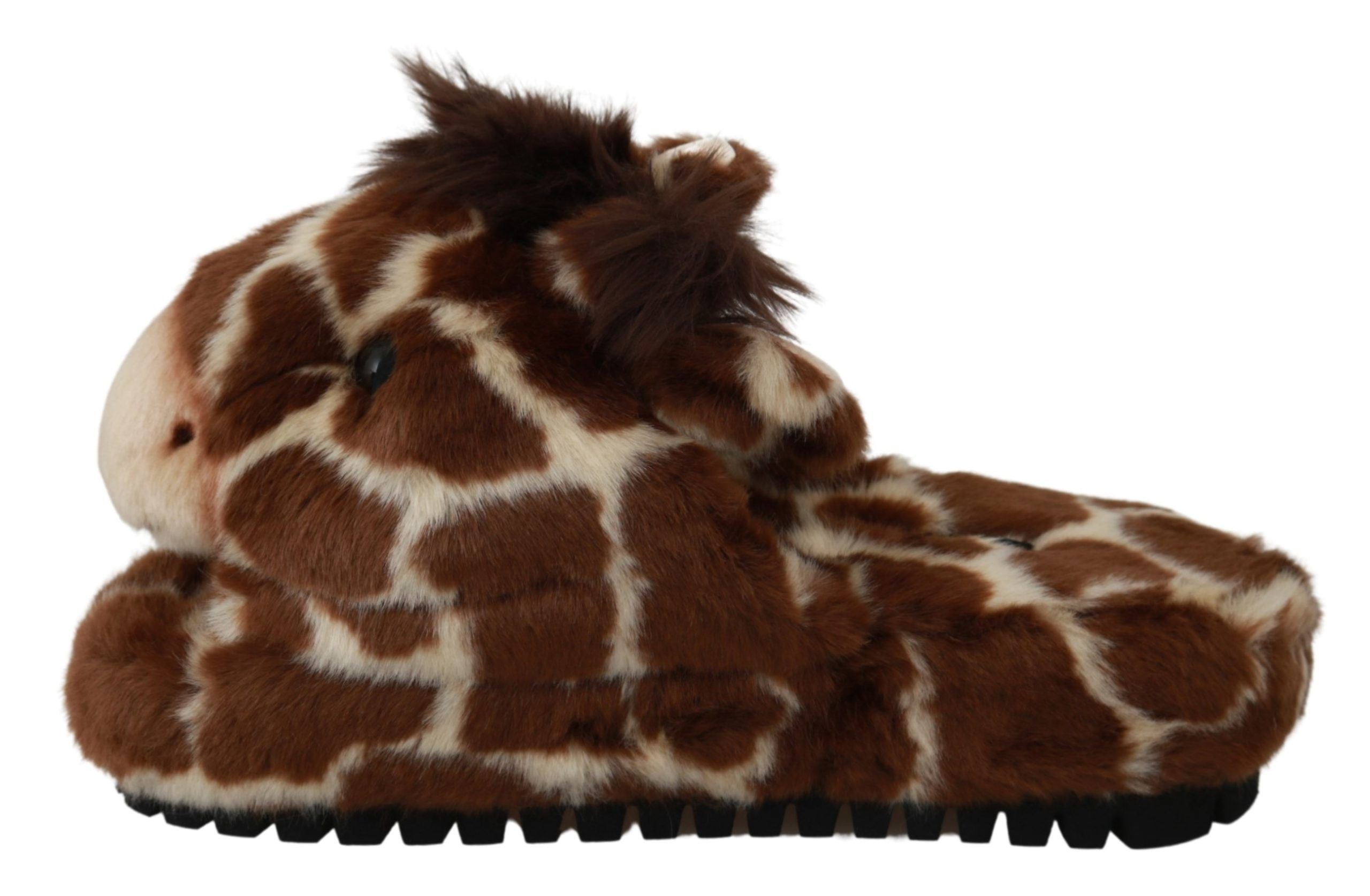 Dolce &amp; Gabbana Brown Giraffe Slippers Flat Sandals Shoes