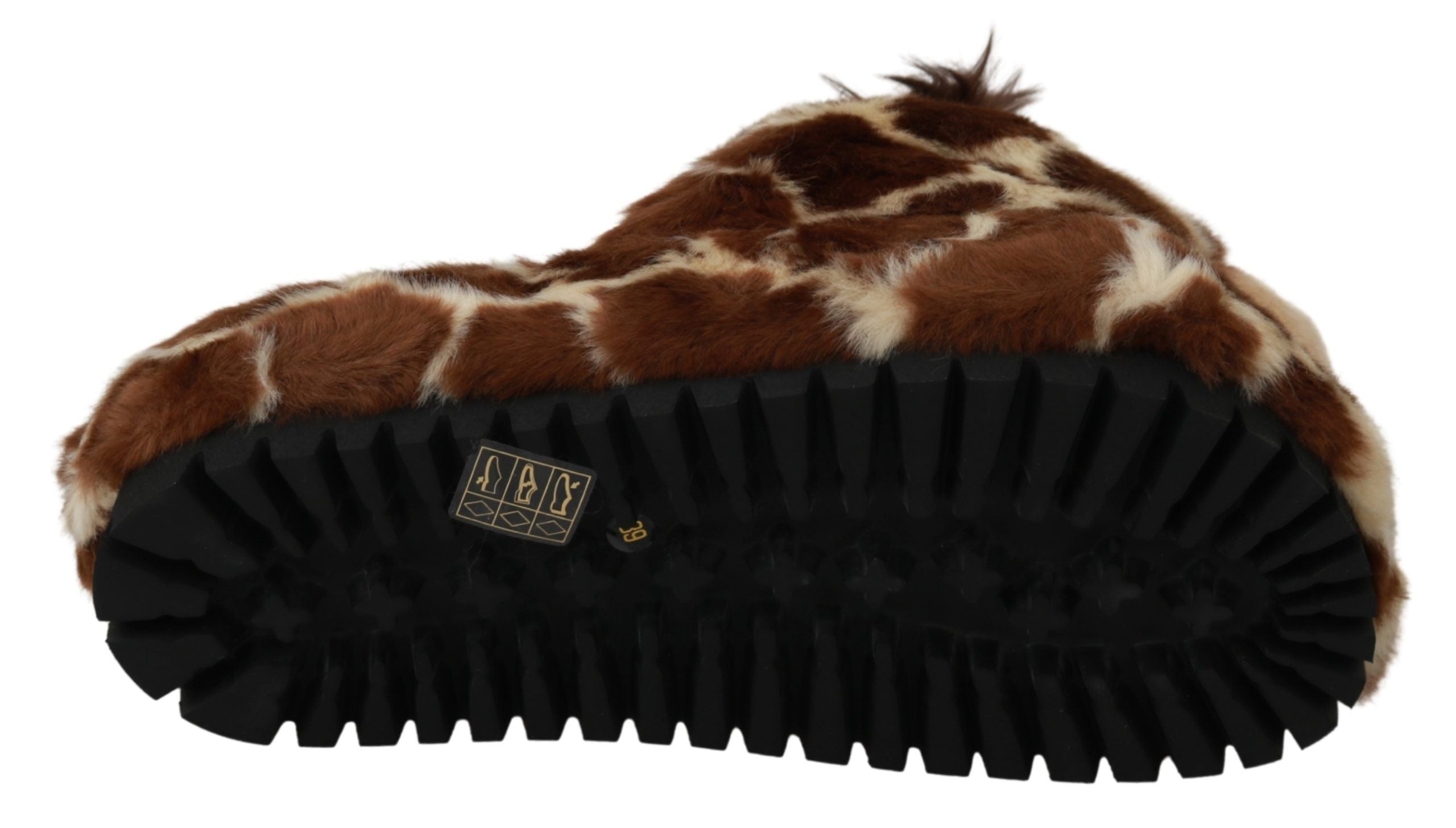 Dolce &amp; Gabbana Brown Giraffe Slippers Flat Sandals Shoes