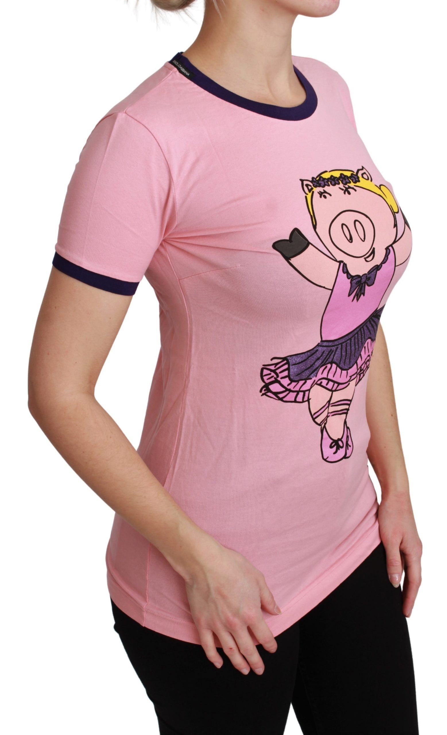 Dolce & Gabbana Rosa YEAR OF THE PIG Top Baumwoll-T-Shirt
