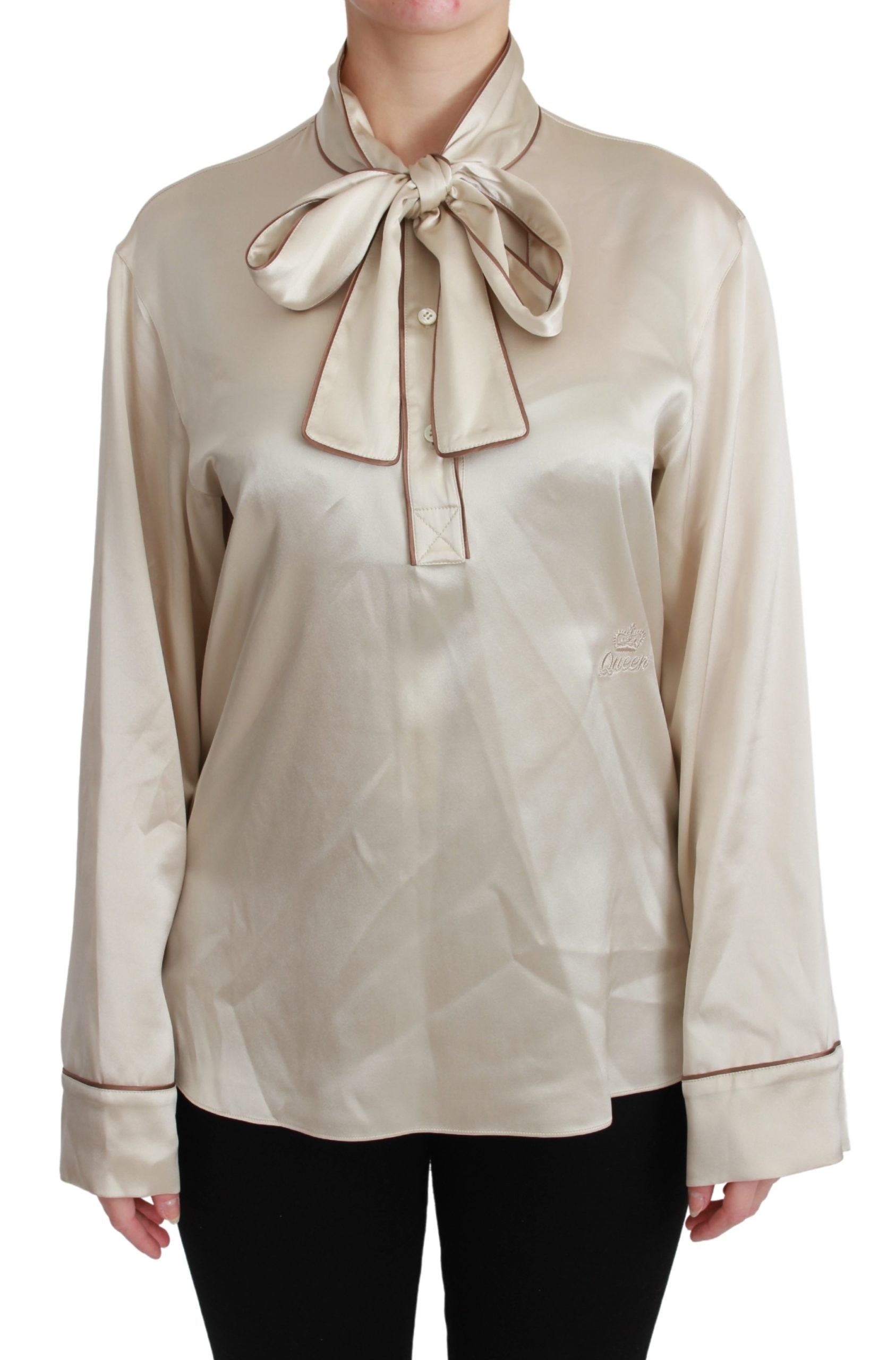 Dolce &amp; Gabbana beige sleeve top Queen silk satin blouse
