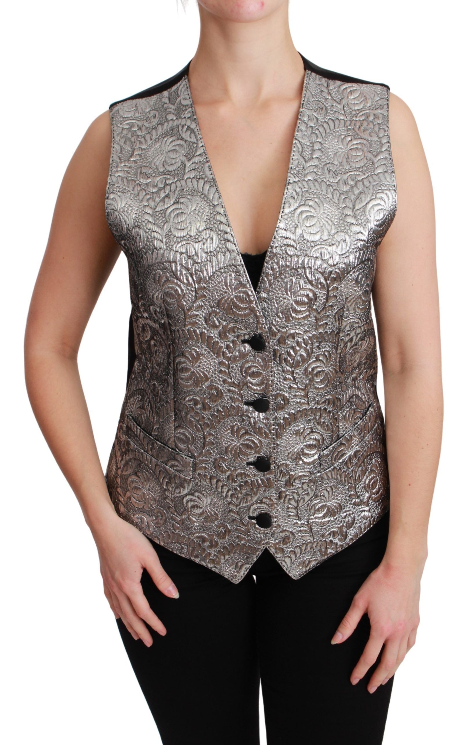 Dolce &amp; Gabbana sleeveless top in silver brocade