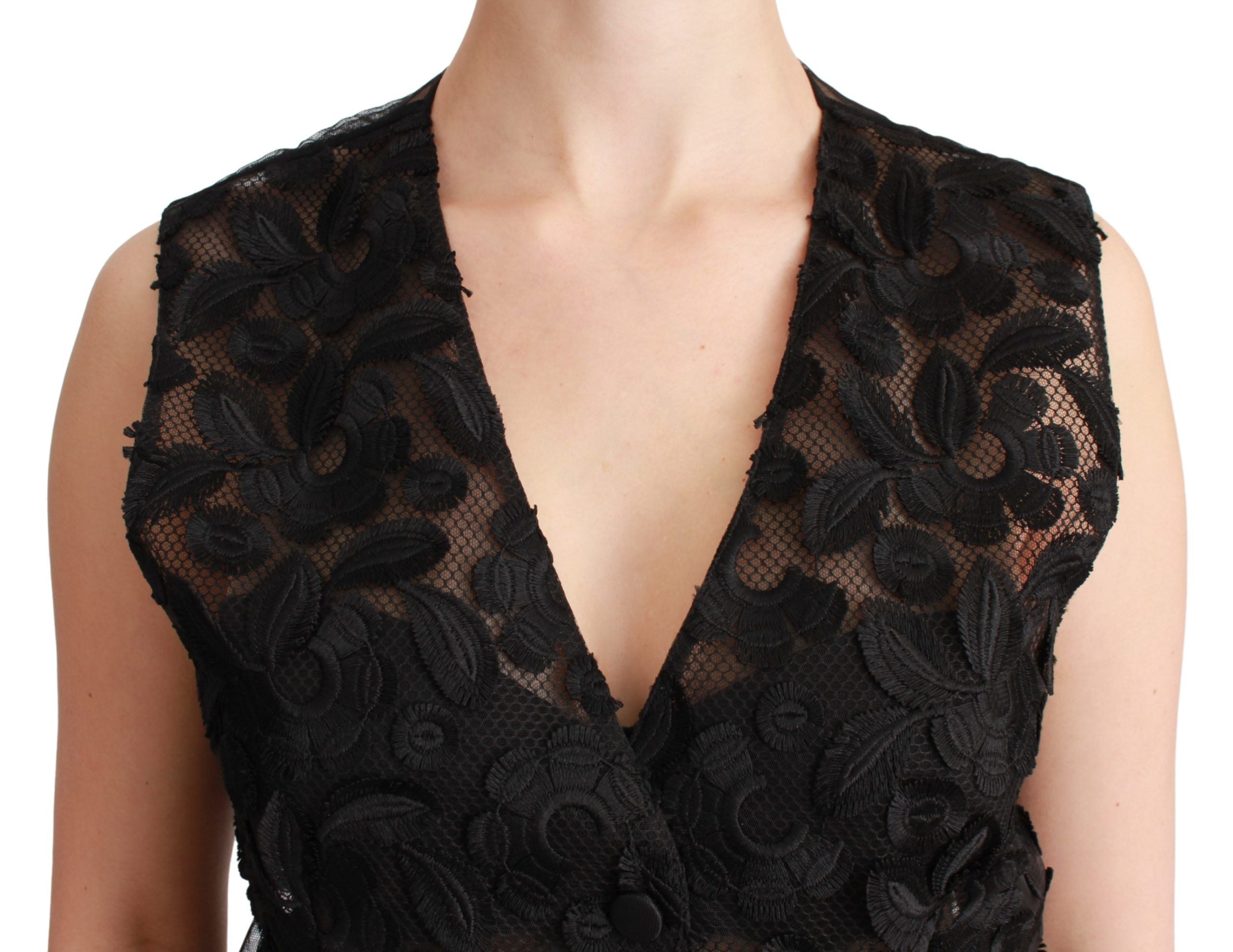 Dolce &amp; Gabbana Black Brocade Top with Floral Pattern Gilet Vest