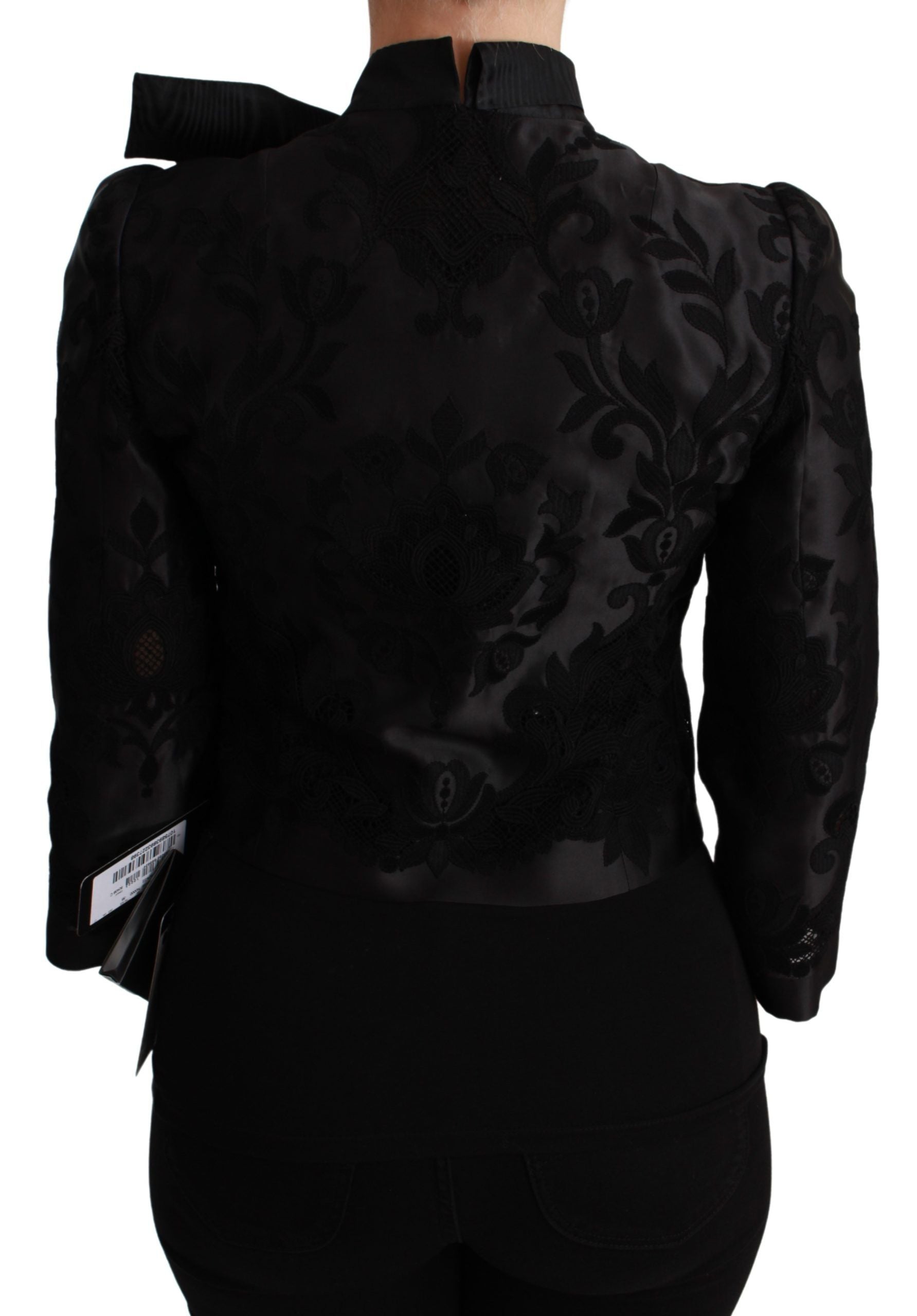 Dolce & Gabbana Schwarzer Jacquard-Blazer mit Blumenmuster Seidenjacke
