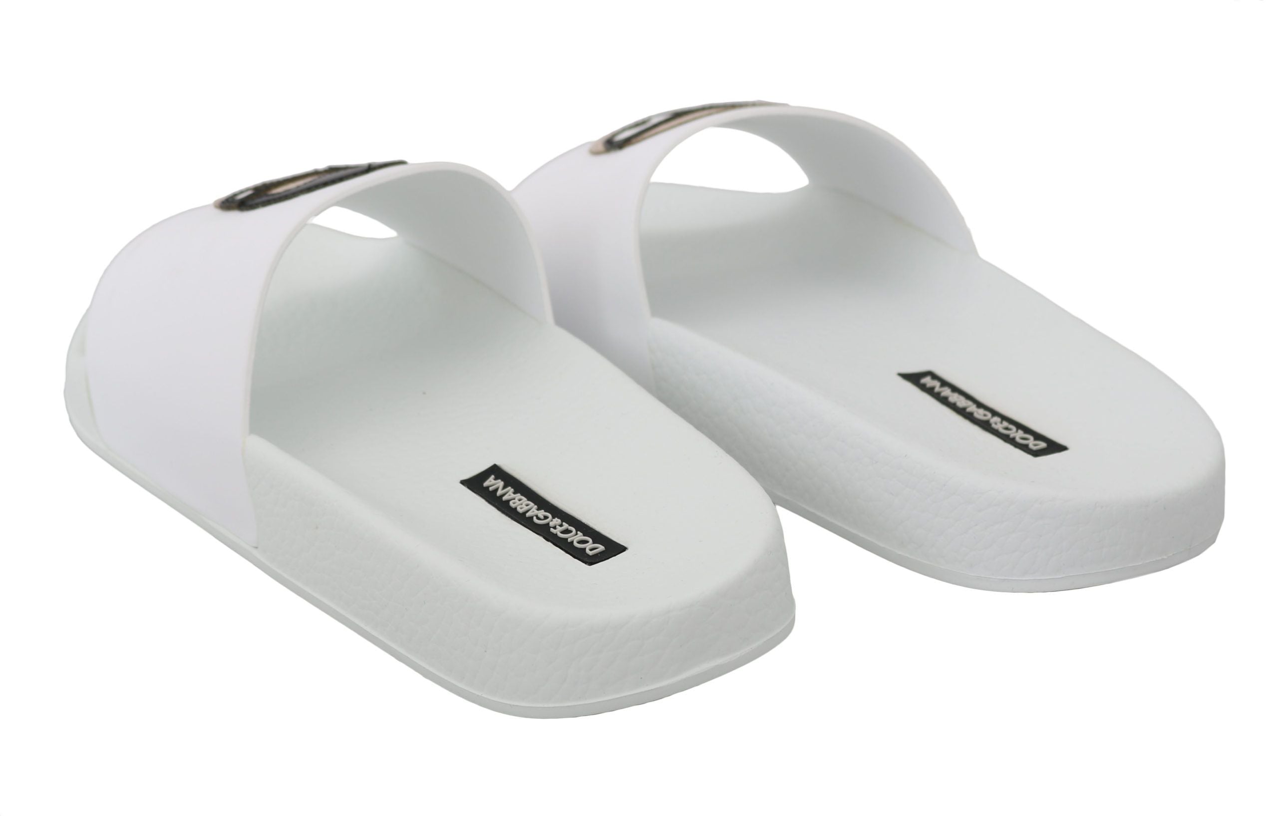 Dolce &amp; Gabbana White Leather #dgfamily Slides Shoes Sandals