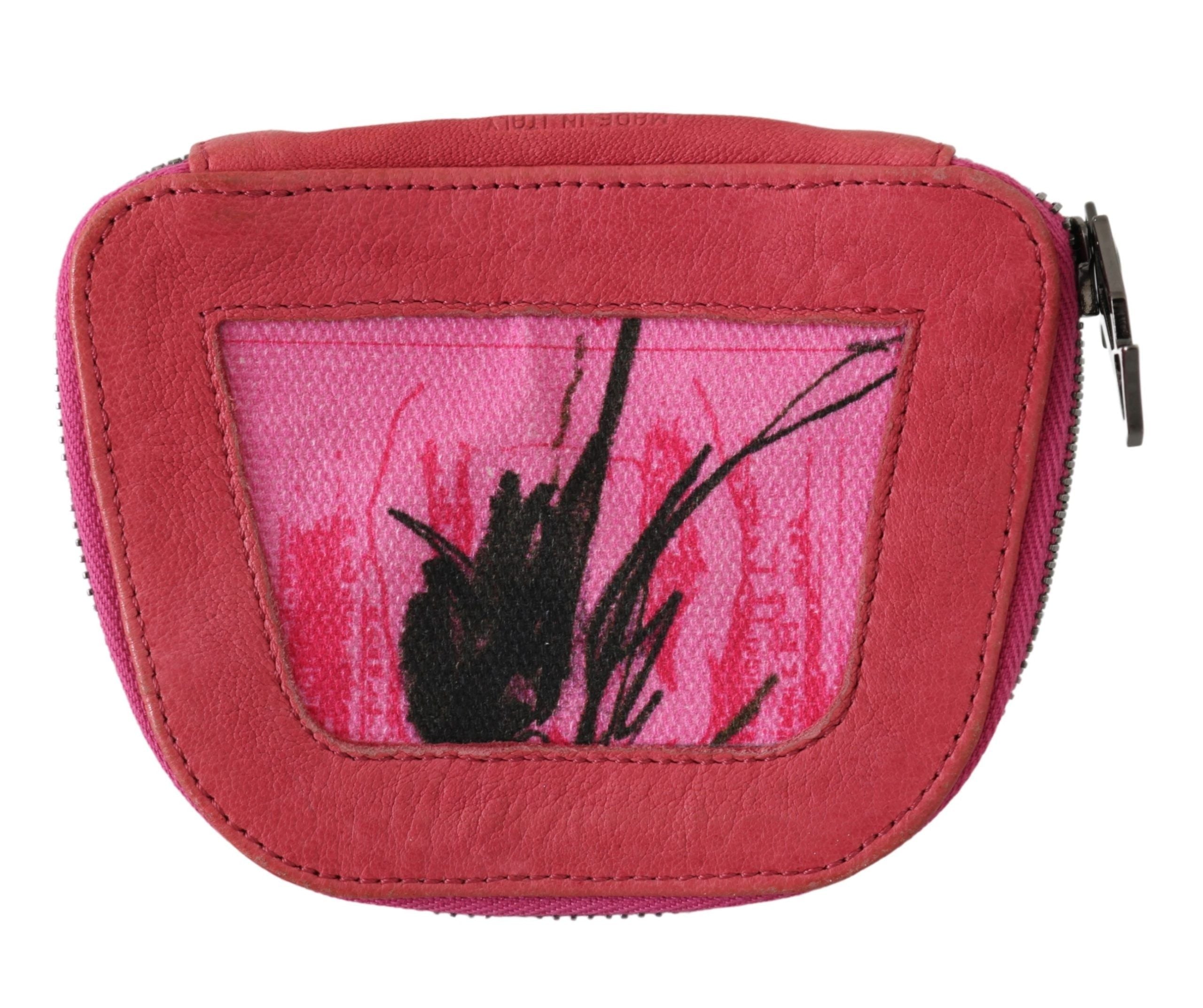 PINKO Pink Suede Printed Coin Holder Women Fabric Zippered Wallet