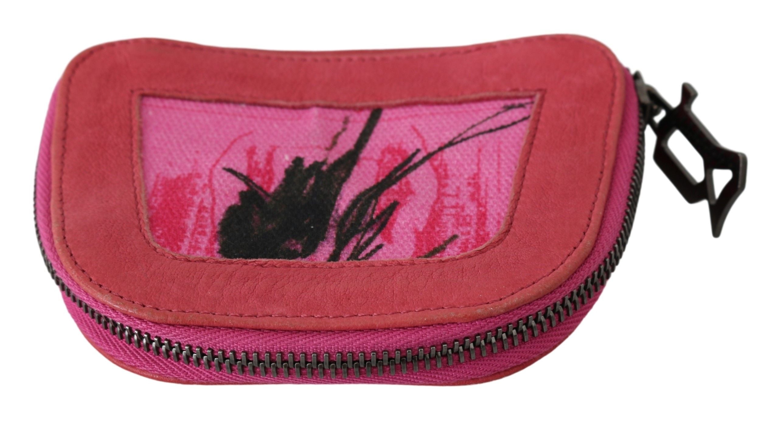 PINKO Pink Suede Printed Coin Holder Women Fabric Zippered Wallet
