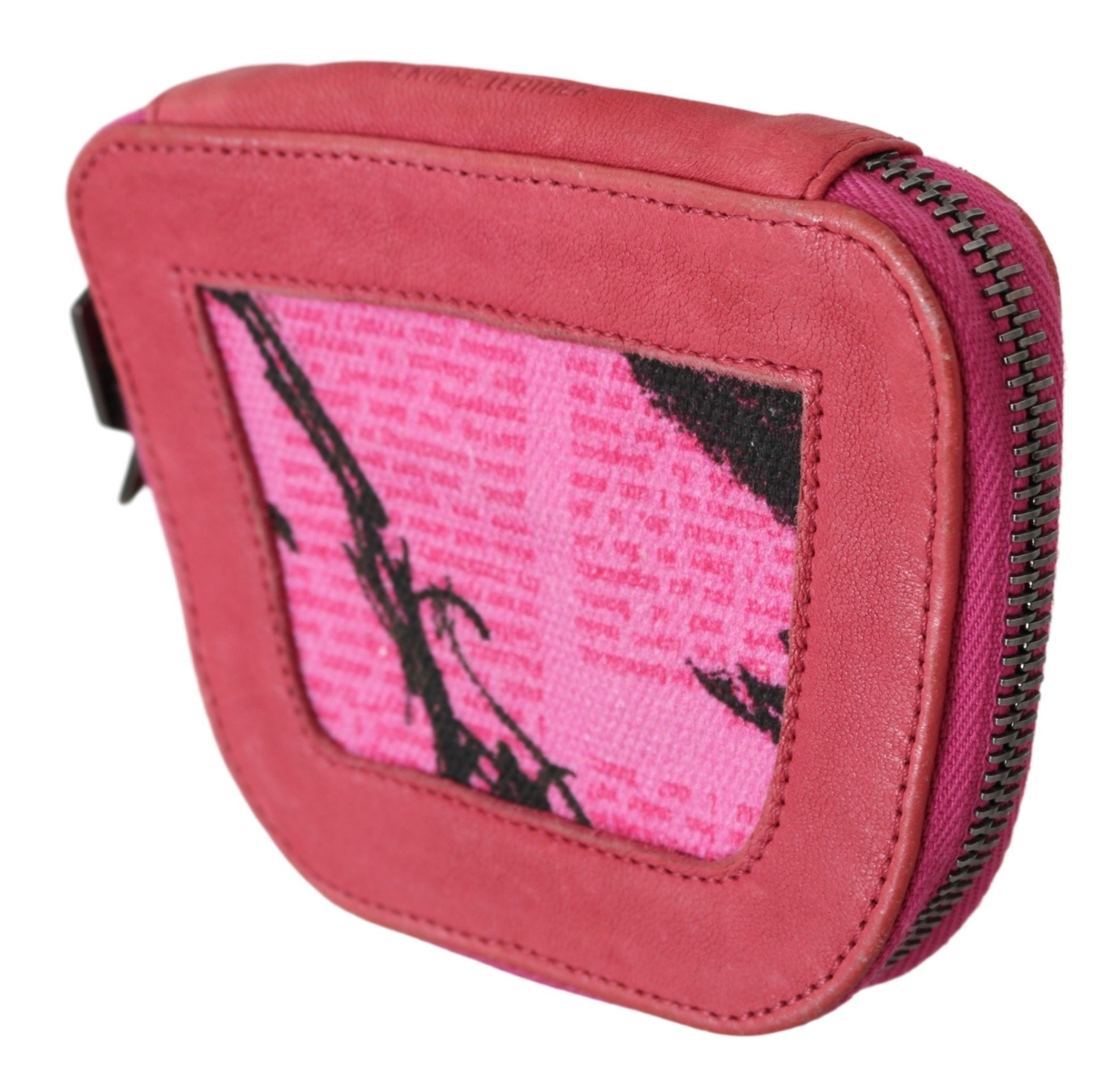 PINKO Pink Suede Printed Coin Holder Women Fabric Zippered Wallet
