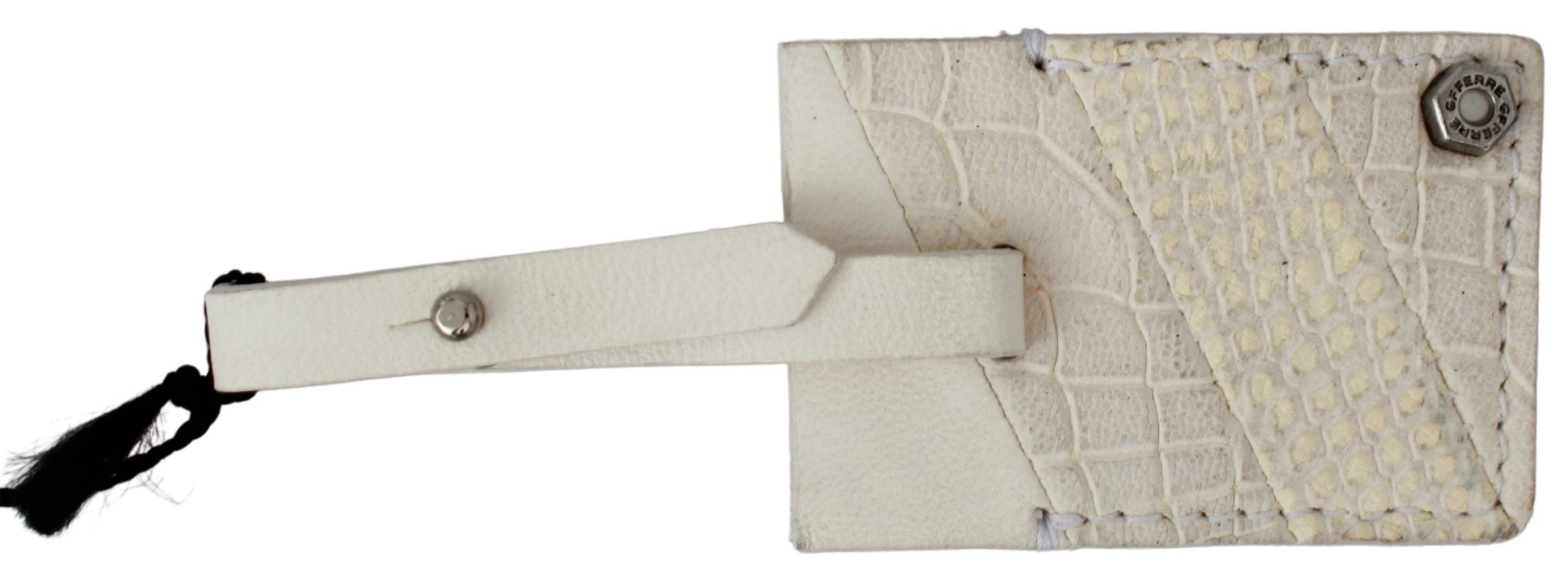 GF Ferre Beige Gepäckanhänger mit Markenzeichen aus gemustertem Leder Schlüsselanhänger