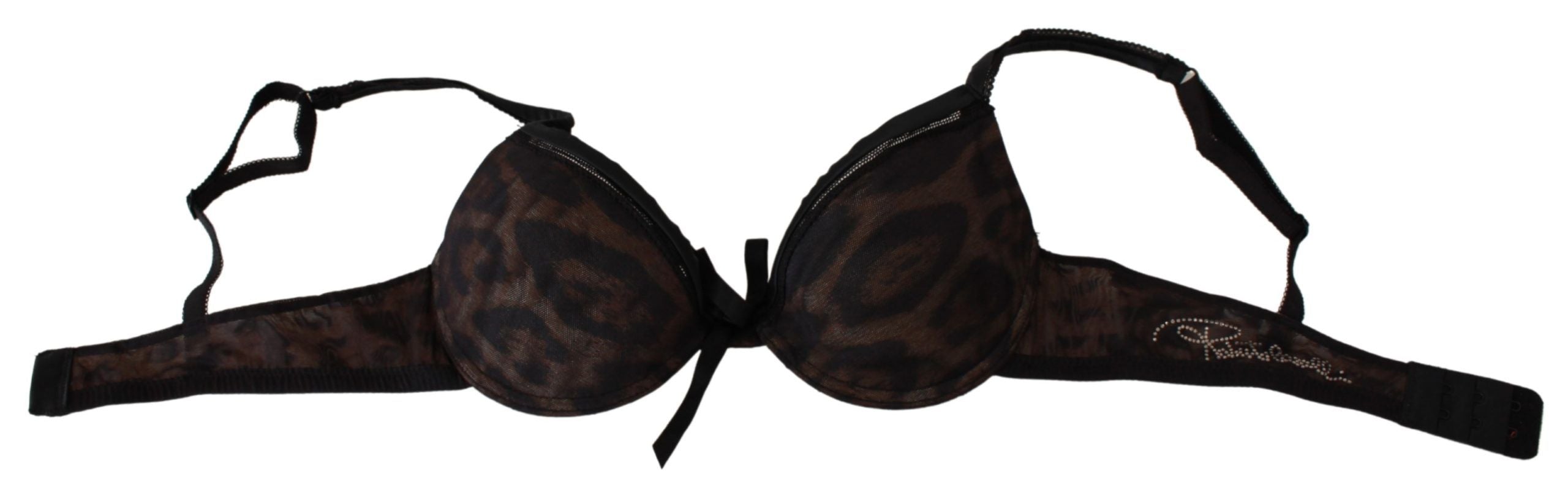 Roberto Cavalli Schwarzer Leopard Nylon Push Up BH Unterwäsche
