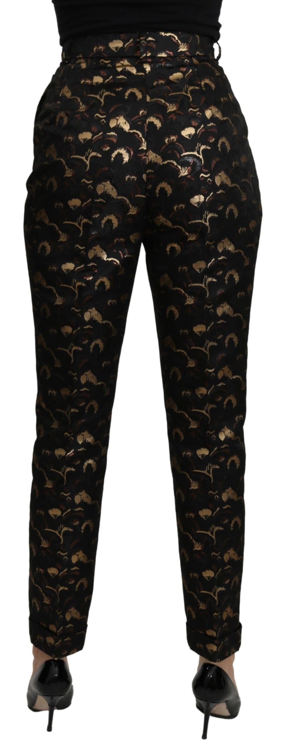 Dolce & Gabbana Schwarzgoldene Brokat-Hose mit hoher Taille
