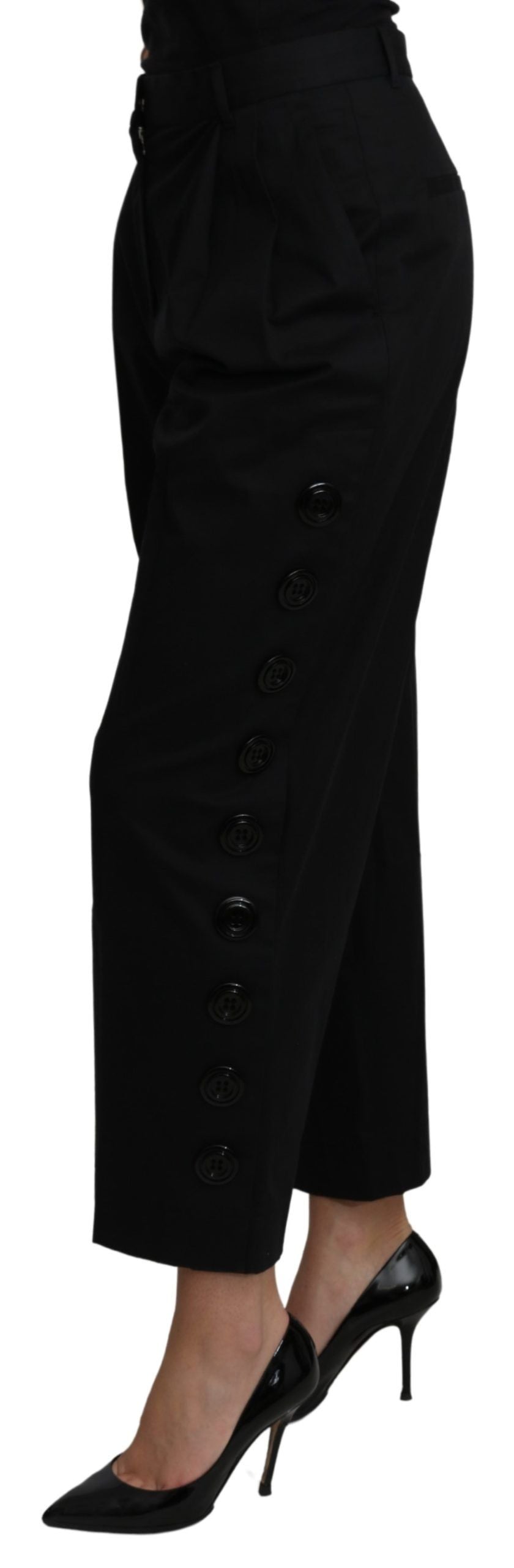 Dolce & Gabbana Schwarze hochgeschnittene Baumwoll-Stretch-Hose mit hoher Taille