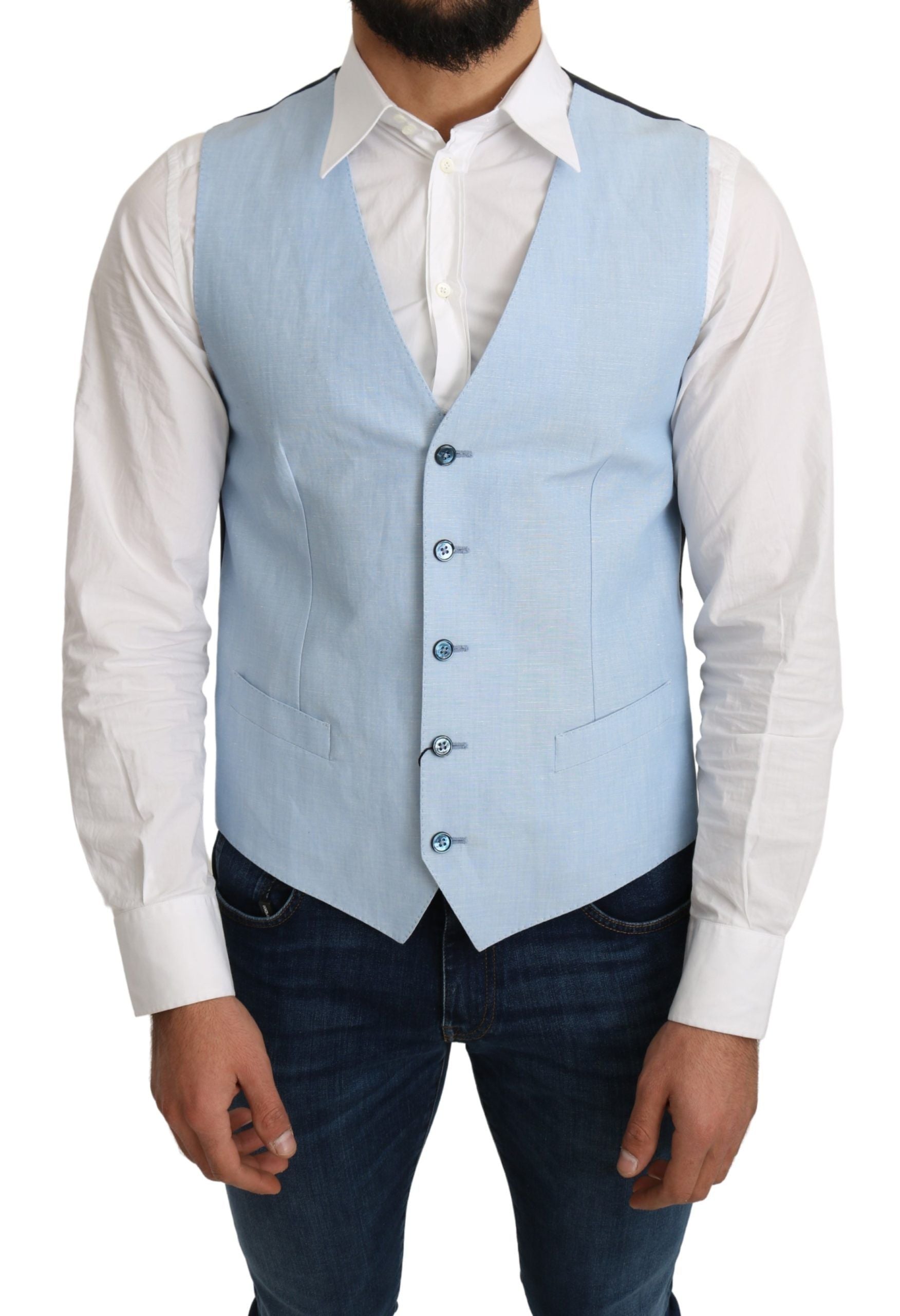 Dolce &amp; Gabbana Blue Viscose Stretch Coat, Formal Vest 