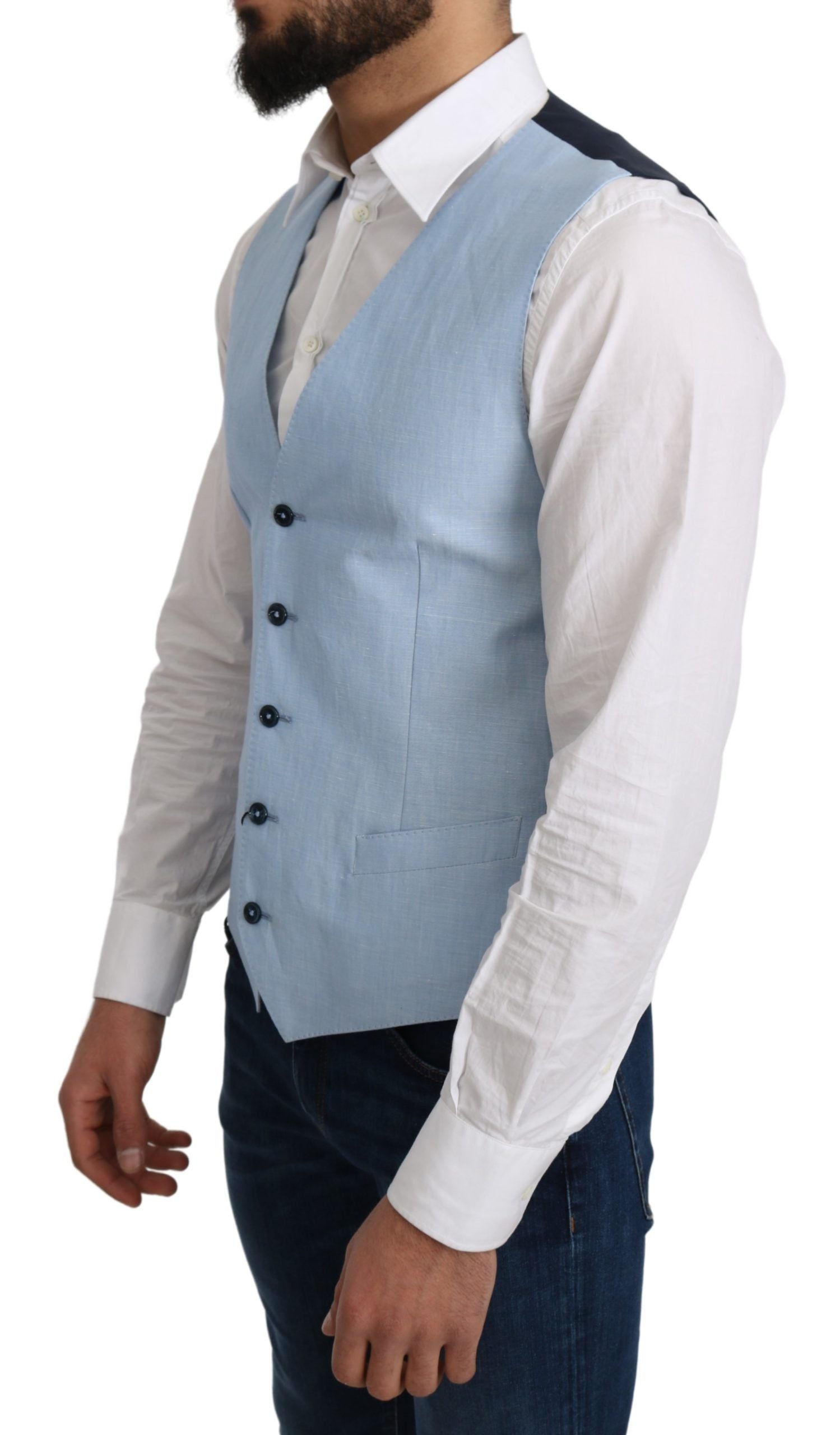 Dolce &amp; Gabbana Blue Viscose Stretch Coat, Formal Vest 