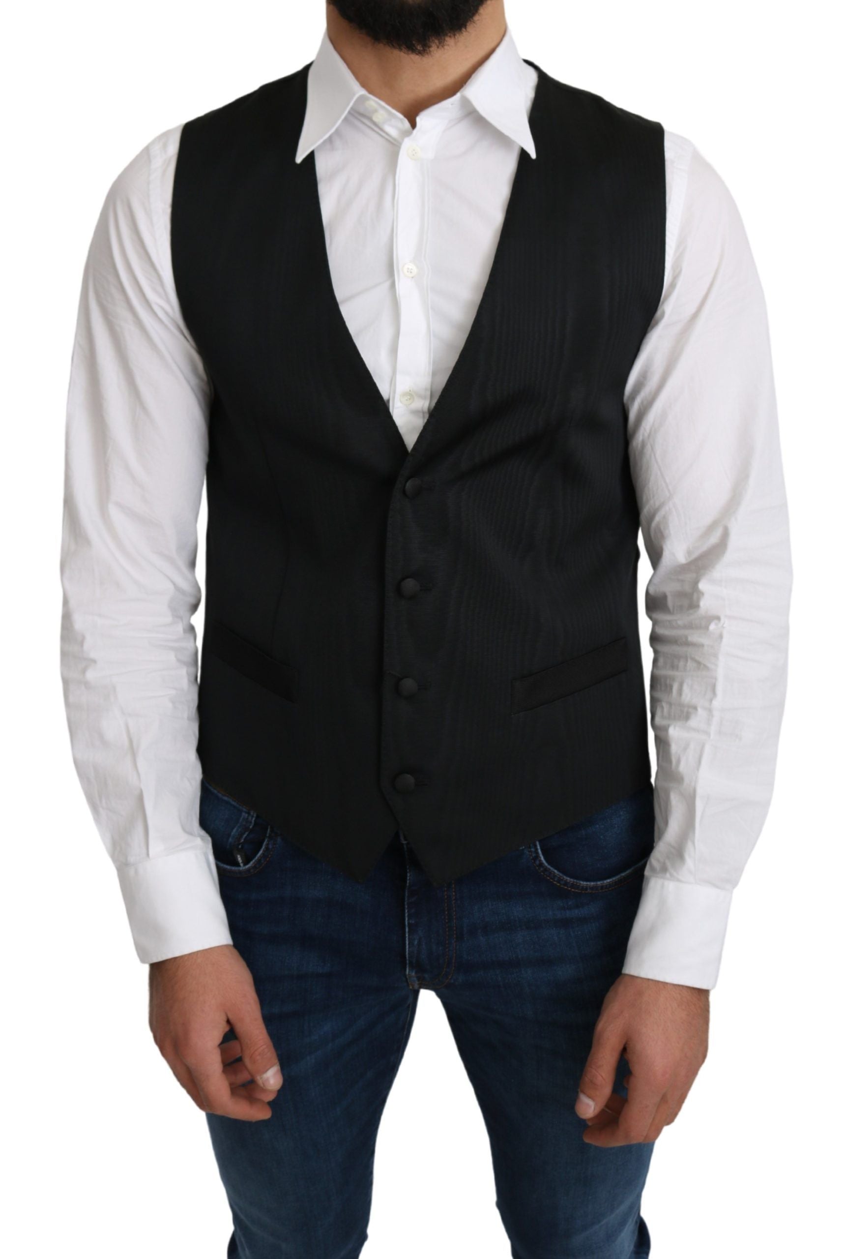 Dolce &amp; Gabbana Gray formal coat made of 100% silk vest 