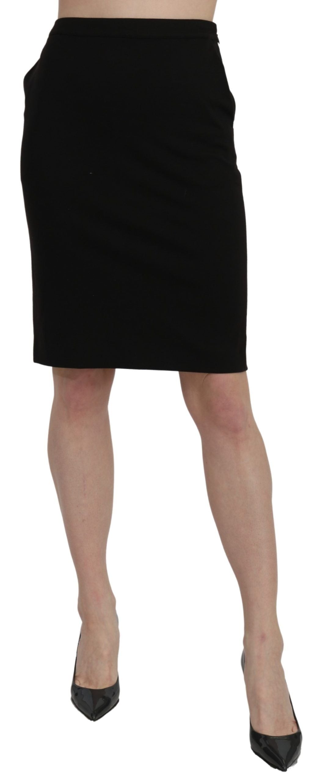 GF Ferre Black High Waist Knee Length Pencil Skirt Formal Skirt