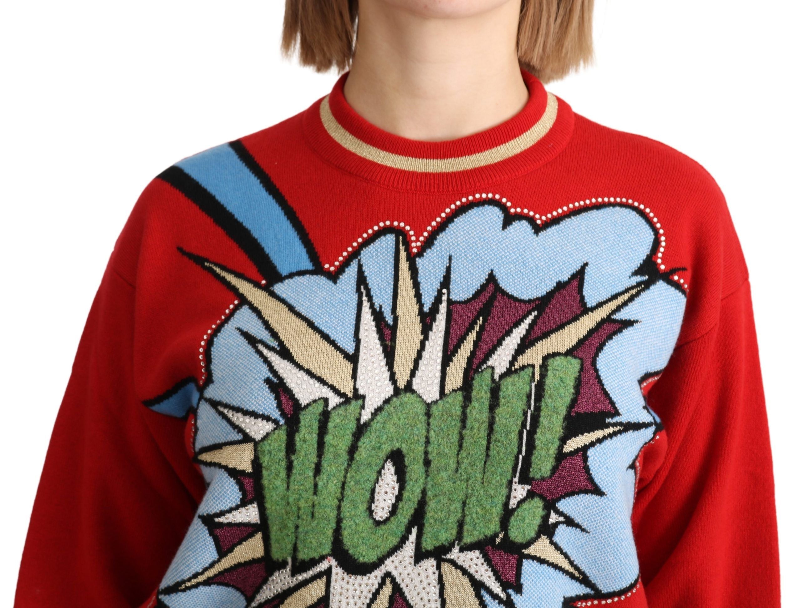 Dolce & Gabbana Roter Strickpullover aus Kaschmir in Cartoon-Optik