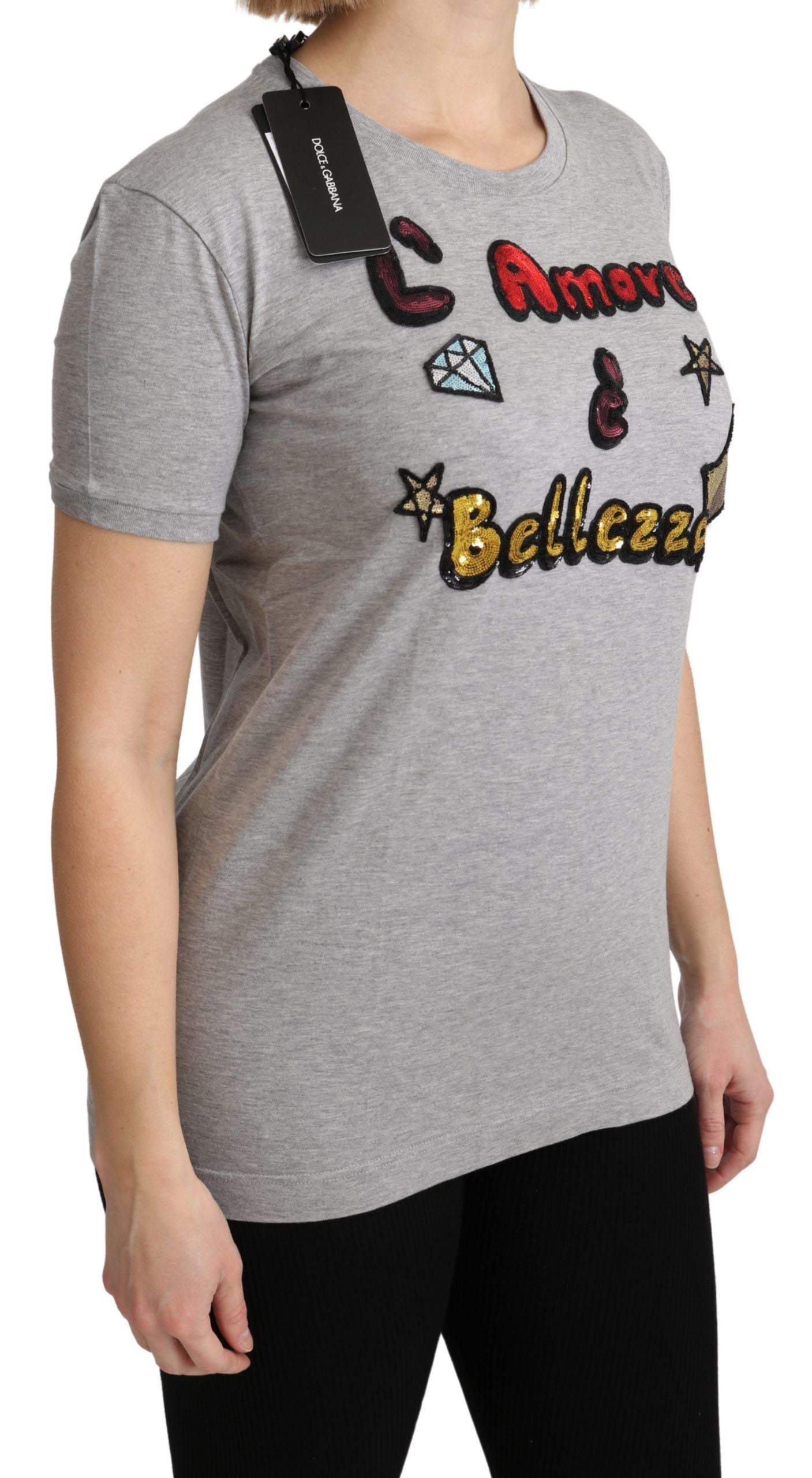 Dolce &amp; Gabbana Gray cotton t-shirt Amore e Bellezza