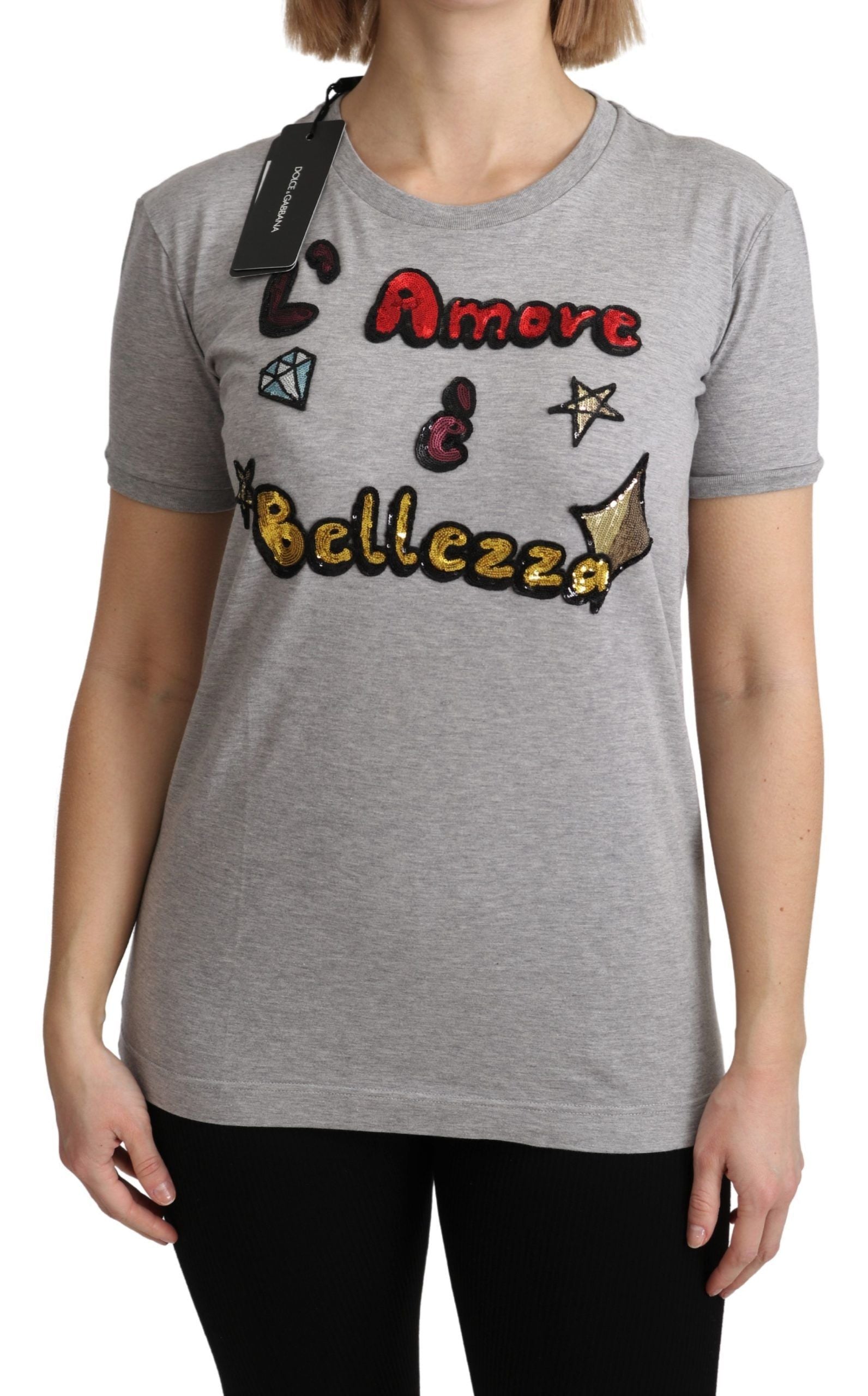 Dolce &amp; Gabbana Gray cotton t-shirt Amore e Bellezza
