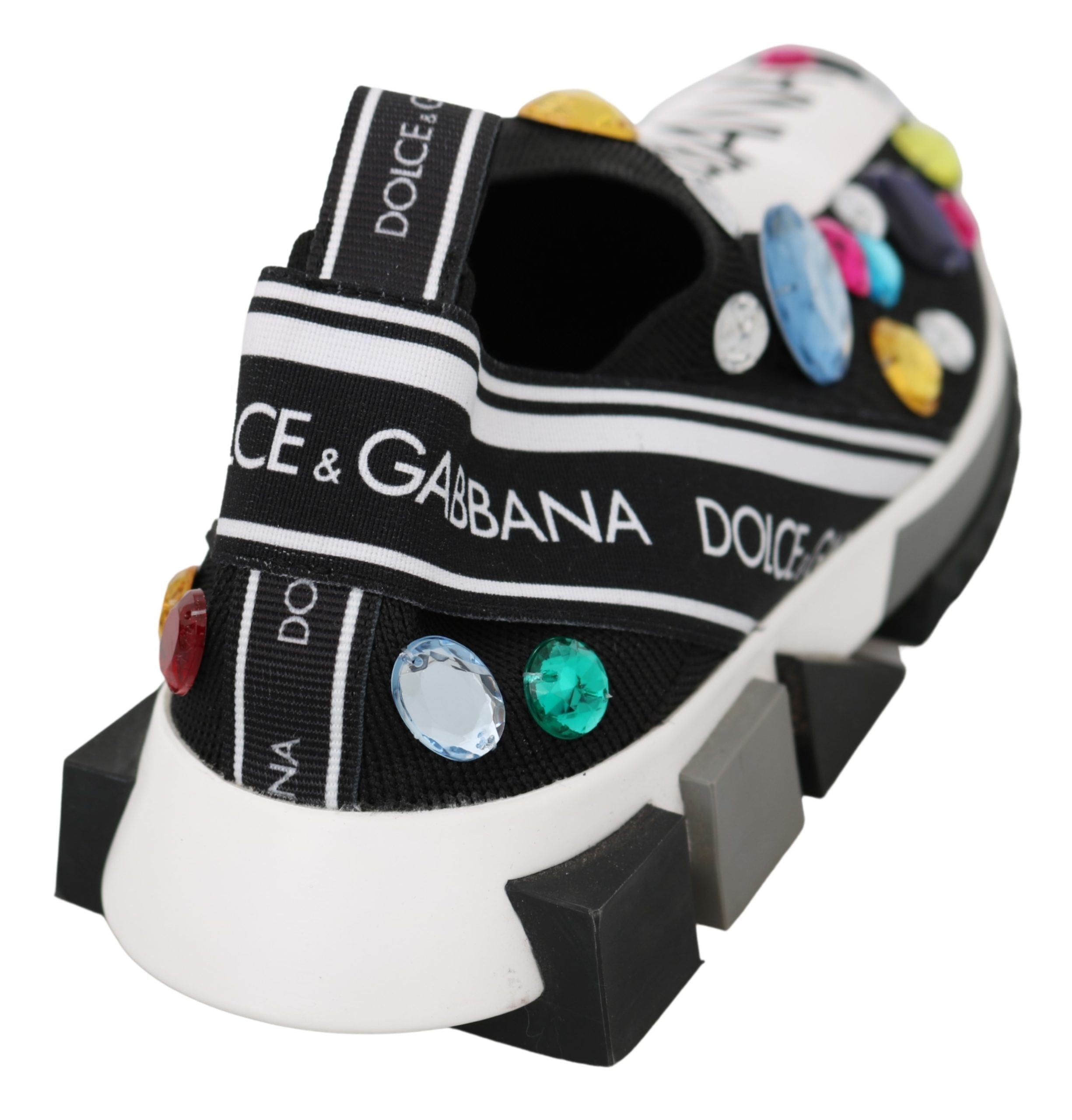 Dolce & Gabbana Schwarz Multicolor Crystal Sneakers Schuhe