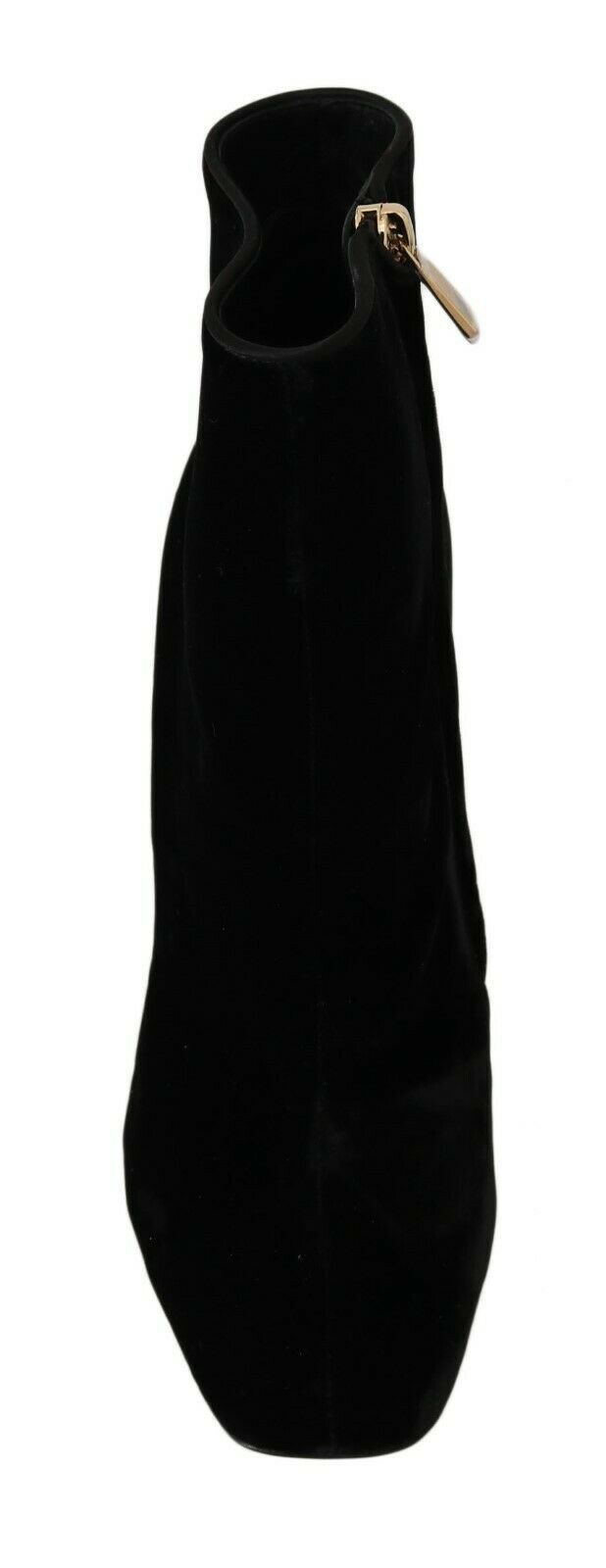 Dolce &amp; Gabbana Black Velvet Crystal Square Heel Shoes